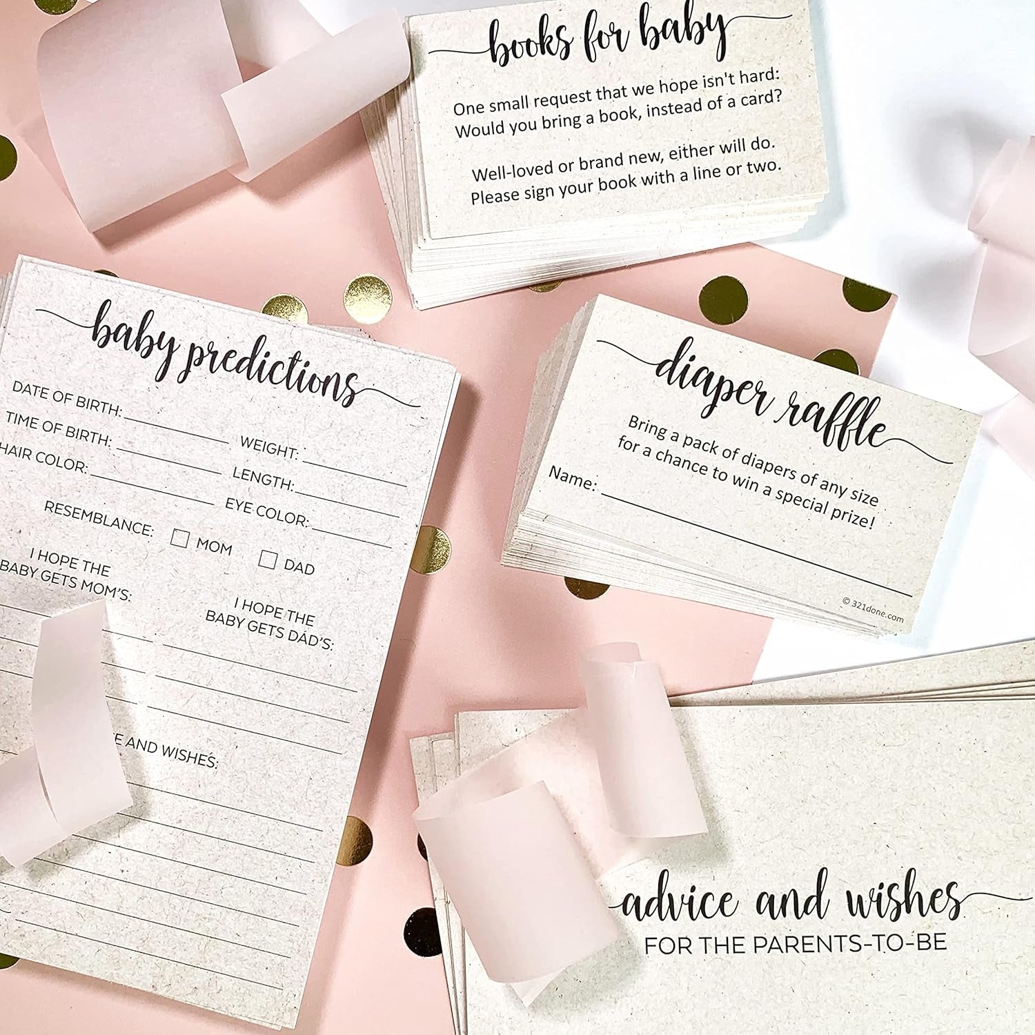 Books for Baby Cards (Set of 50) 3.5 X 2 Baby Shower Insert for Invitations, Business Card Size, Book Instead of Card Request Gift, Small Rustic Kraft Tan - Made in USA