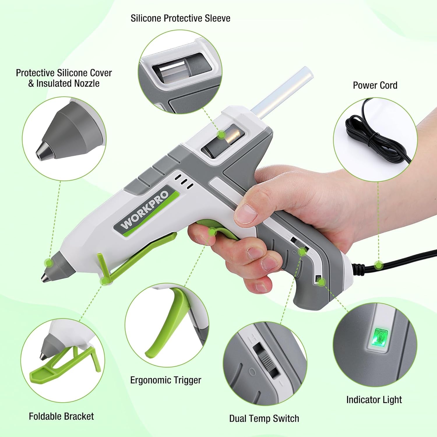 Hot Glue Gun Full Size - 60/100W Dual Temp Glue Gun and Sticks Set with 10 PCS Glue Sticks (7/16") - 90S Fast Preheating Hot Glue Gun Kit for Construction, Crafting, DIY and Repairs - White