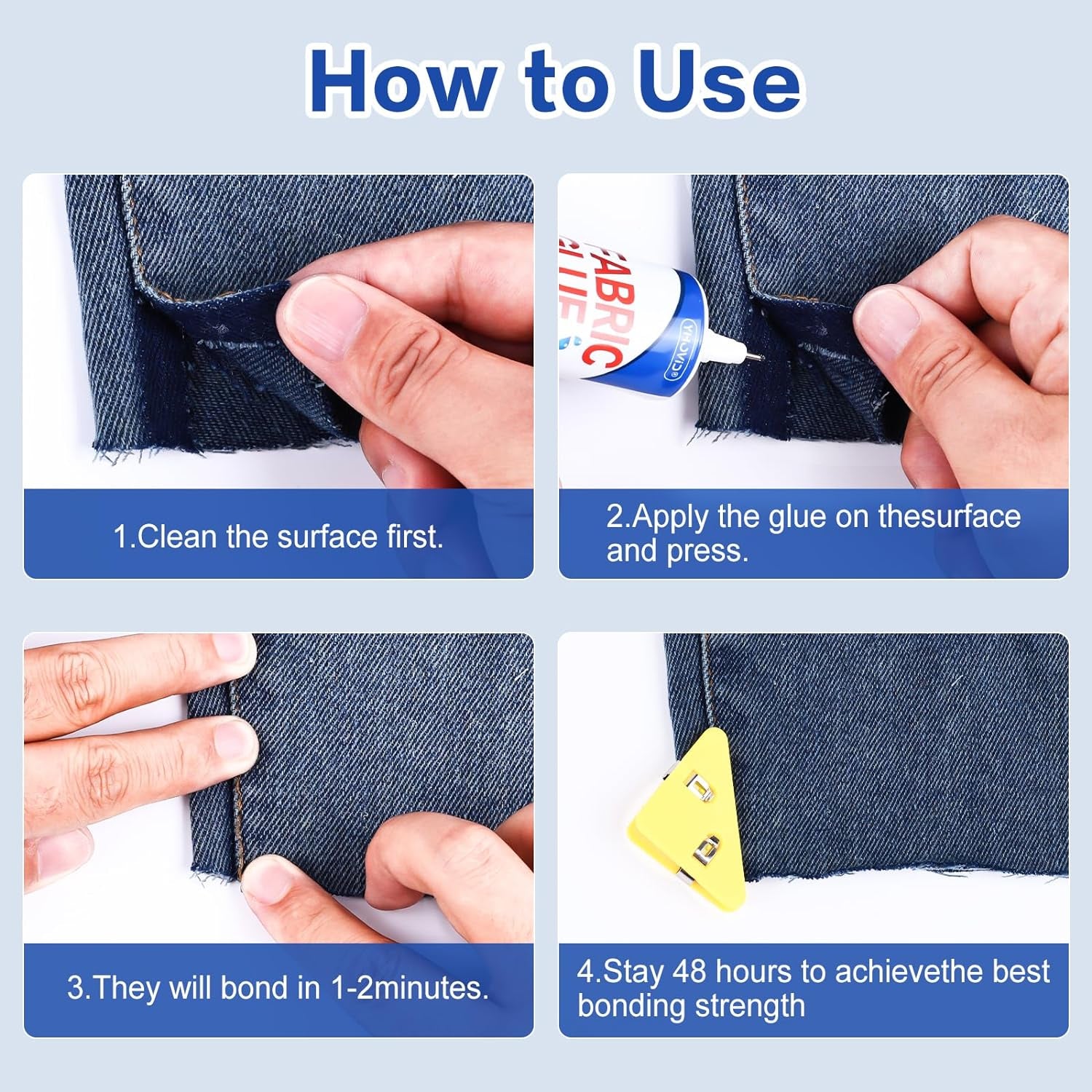 5 X 60ML Fabric Glue for Clothing Permanent Washable, Anti-Fray Check, Clear Liquid Stitch Fabric Adhesive, Super No-Sew Fusion Glue for All Patches, 24 Hours Dry and Waterproof