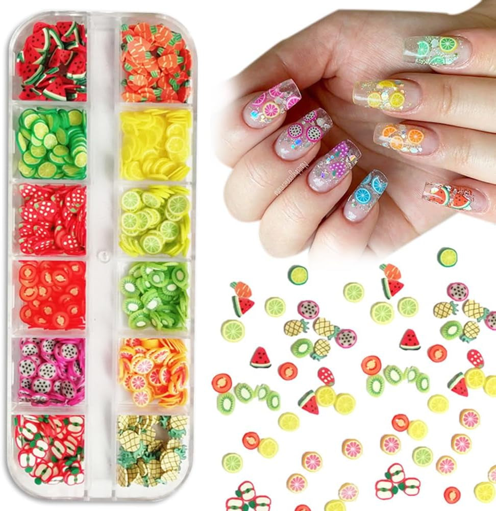 2 Boxes of Crystal Mash Clay Strip Flowers Fruit Slices Apples, Strawberries, Watermelons Nail Crafts Making, Decorations Scrapbook DIY Crafts