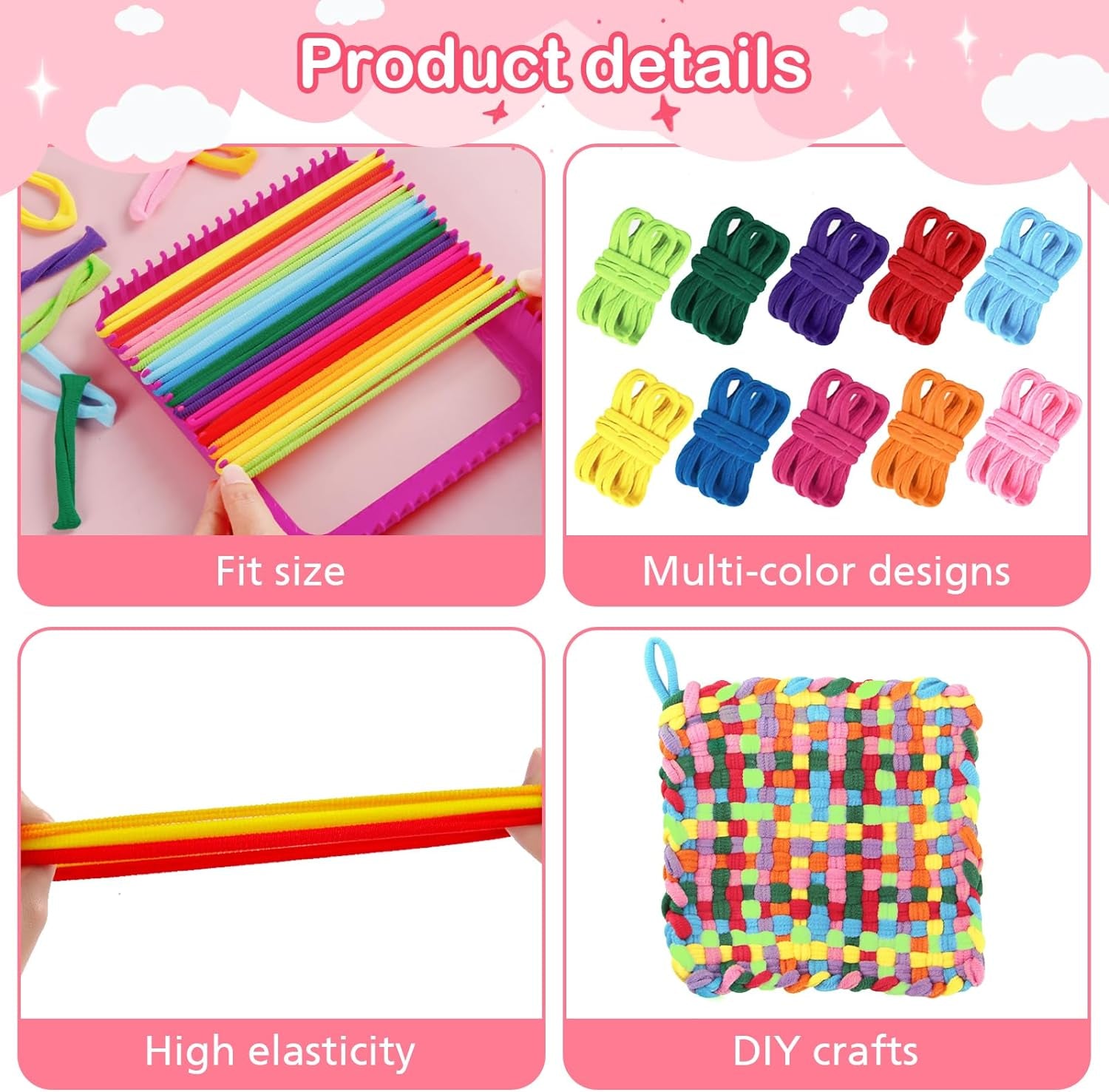 800 PCS Loom Loops Colorful Weaving Loom Loops Potholder Muti-Colored Loops Elastic Weaving Loops Craft Flexible Loom DIY Kit Colorful Weaving Crafts for Kids Adults DIY Crafts Supplies