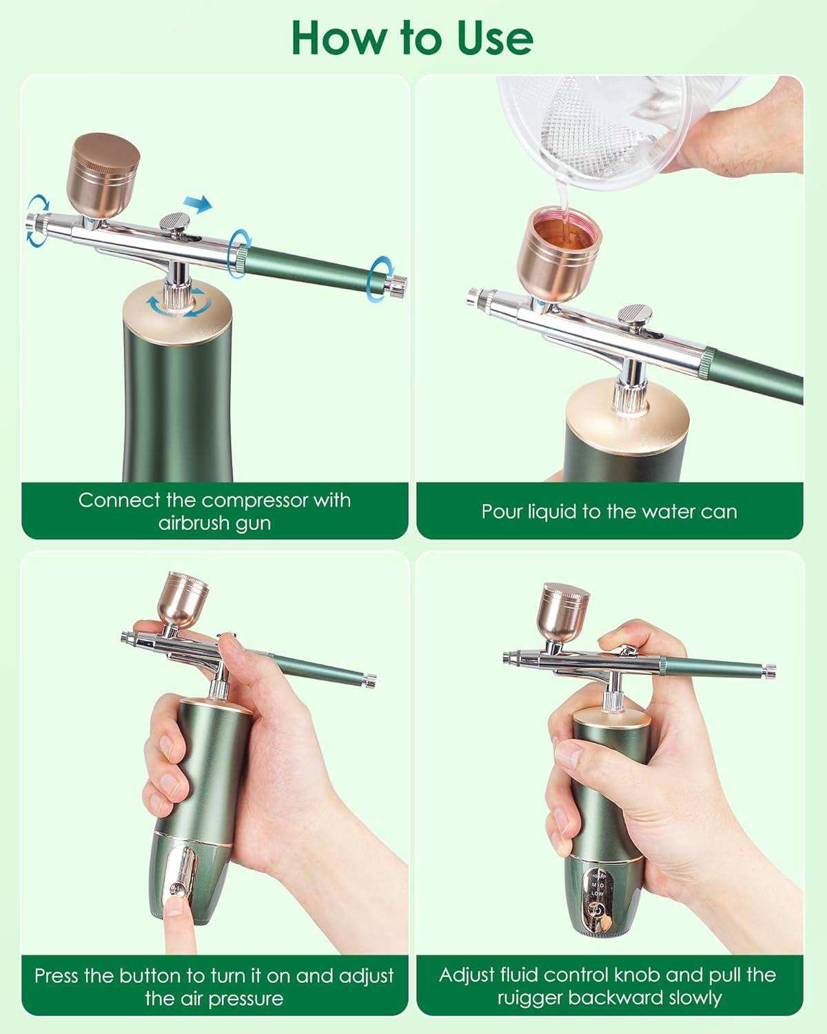 Airbrush Kit with Compressor, Rechargeable Portable Cordless Air Brush Set, Handheld Airbrush Gun Set for Nail Art, Makeup, Painting, Cake Decor
