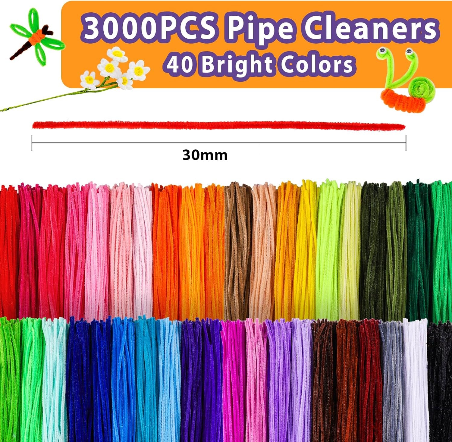 360 Pieces Pipe Cleaners 40 Assorted Colored Chenille Stems for Art and Crafts, Children’S Craft Supplies (6 Mm X 12 Inch)
