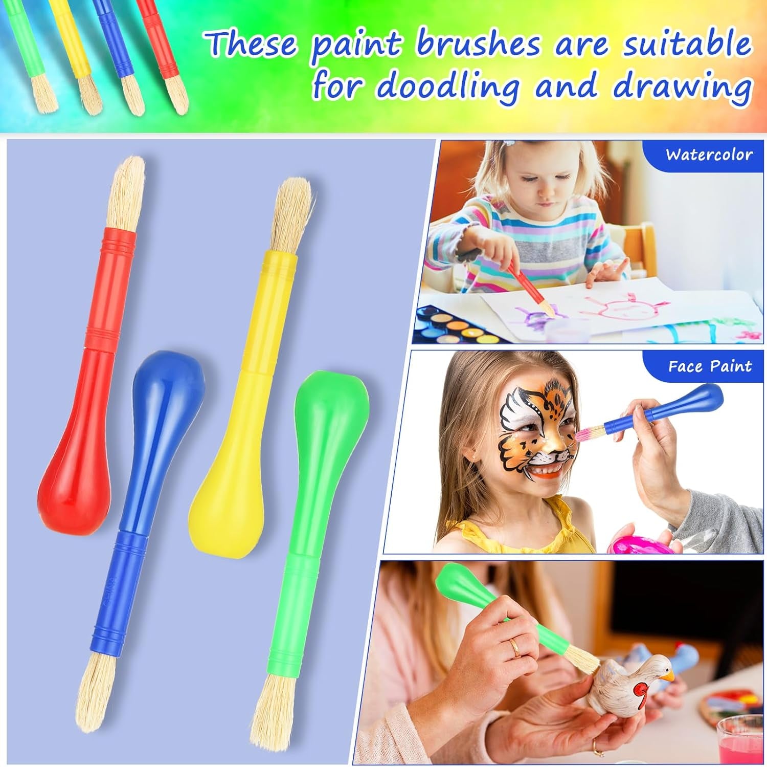 4 Piece Kids Paint Brushes, Jumbo Children'S Paintbrushes Artist Paint Brushes with Easy to Hold Handles Grip Toddler Tempera Paint Brushes Kids Craft Paint Brushes for Kids Painting