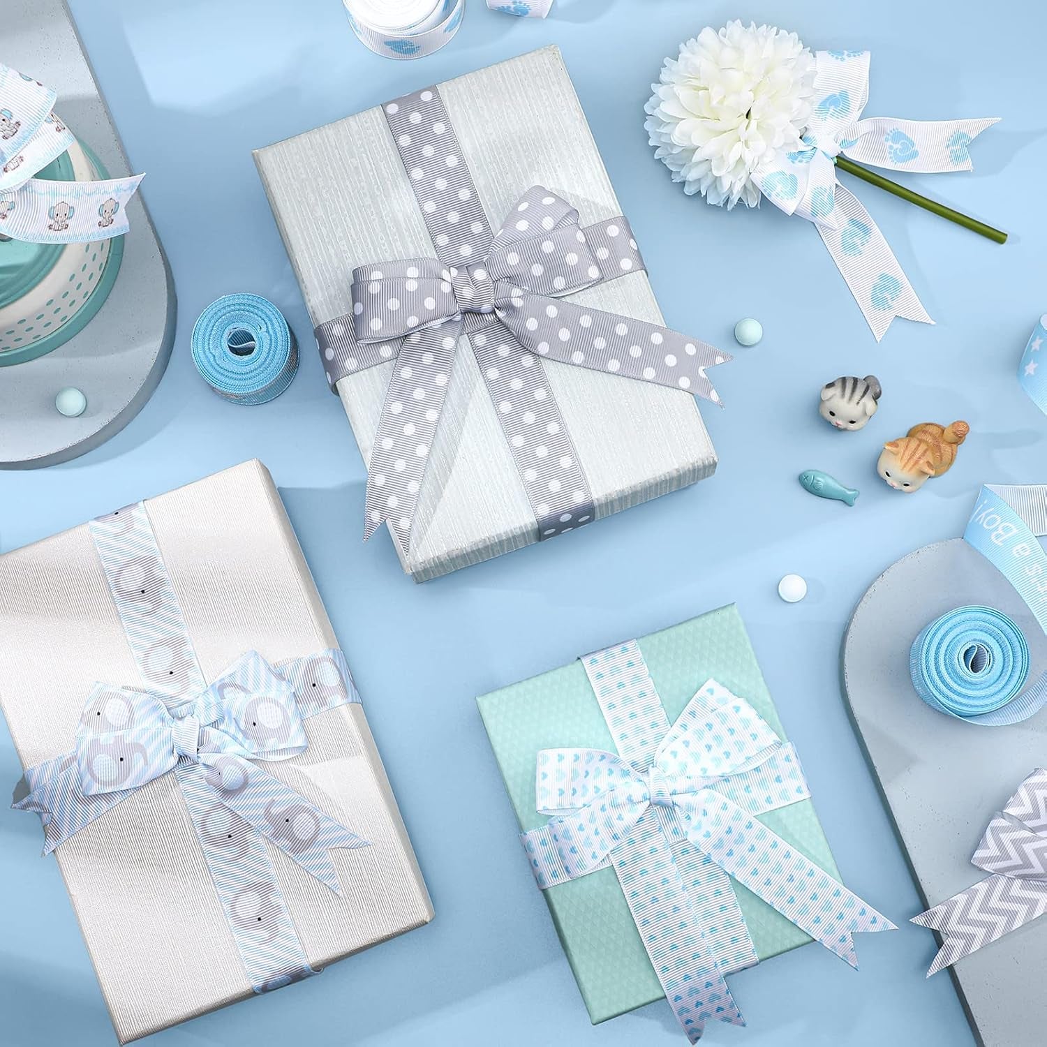 8 Roll Baby Elephant Grosgrain Ribbon 7/8 Inch Baby Shower Craft Ribbon It'S a Boy/Girl Foot Print Ribbon for Gift Wrapping Baby Shower Gender Reveal Party Diaper Cake Decor, 40 Yard Total (Blue)