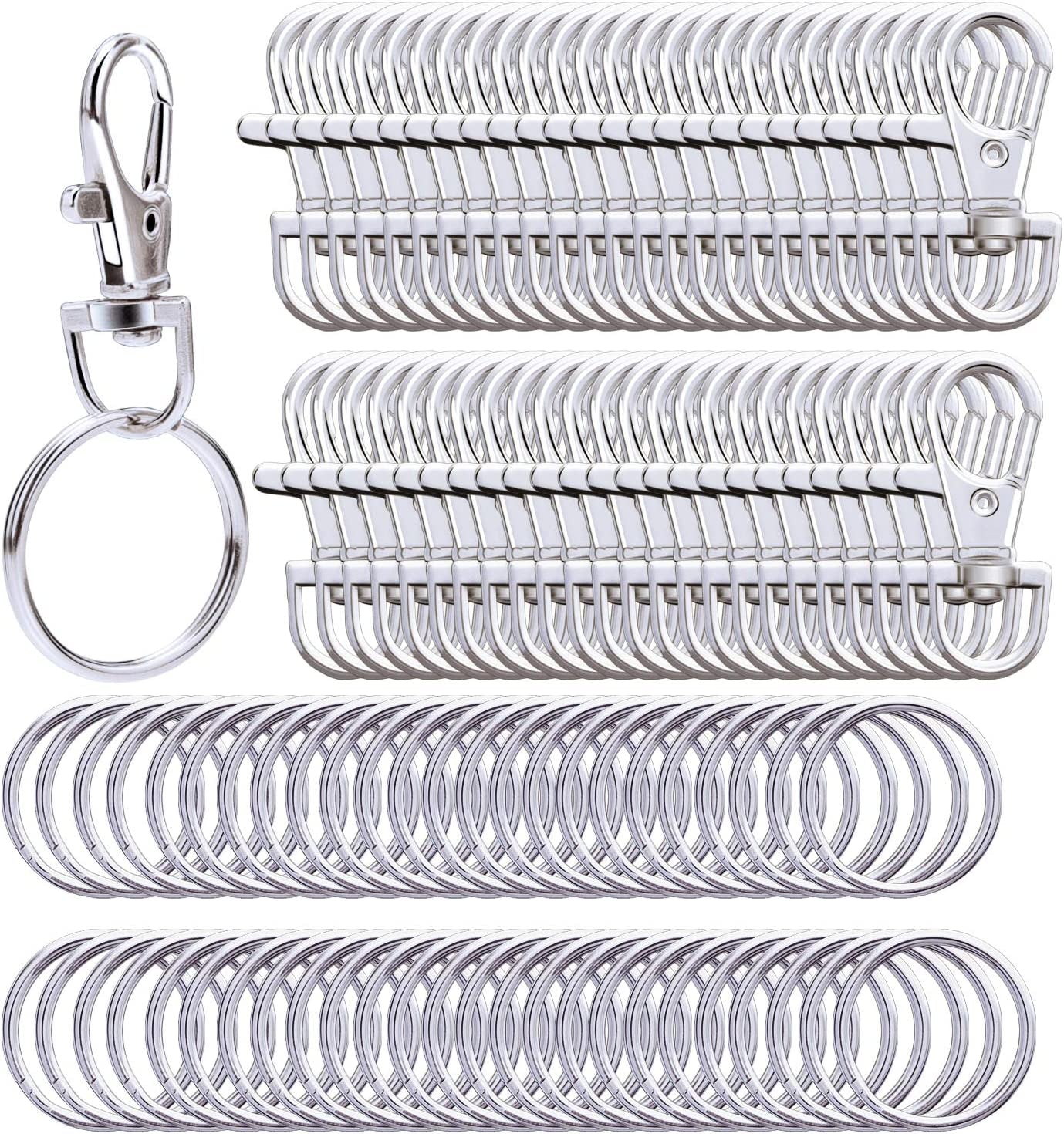 Metal Swivel Lanyard Snap Hooks and Split Key Rings Chain Hook Keychain, 100 Pieces