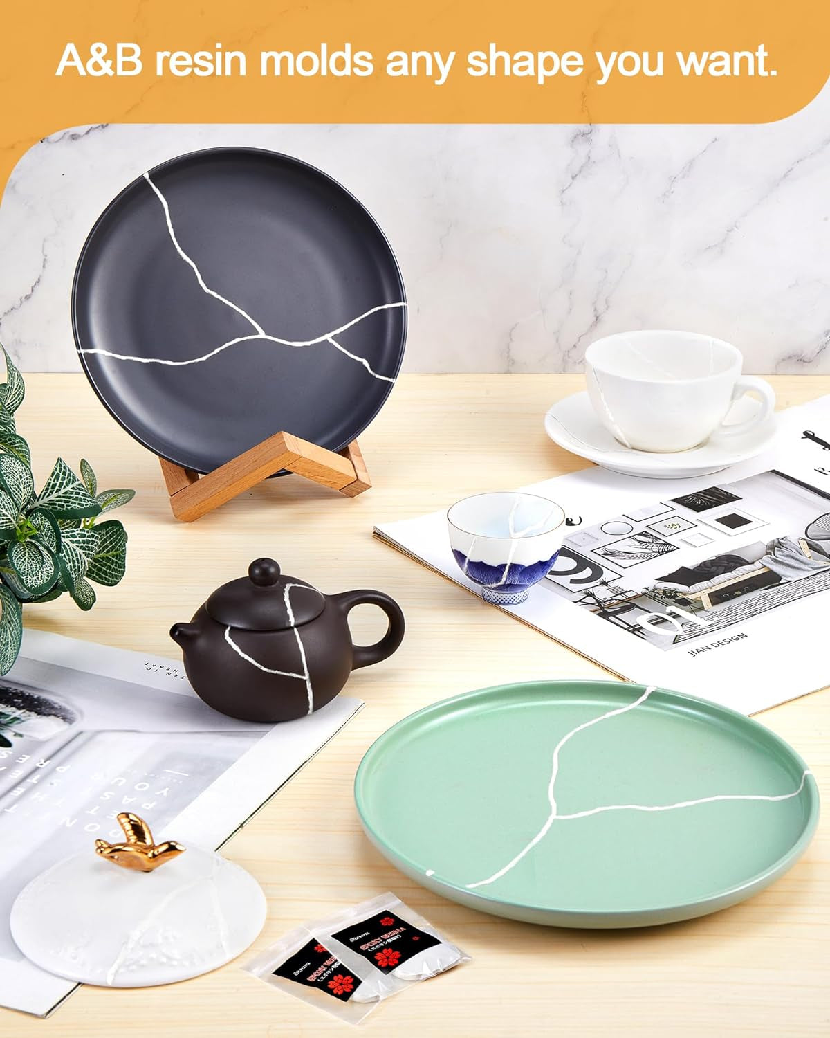 Kintsugi Repair Kit Gold, Kintsugi Kit Can Connect Broken Ceramic Pieces, Repair Significant Pottery with Ceramic Repair Kit, Kintsugi Repair Kit Is a Gift Set Suitable for Beginners.