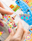 100 Pcs Birthday Paper Die Cuts Cardstock Birthday Scrapbook Die Cuts DIY Scrapbooking Cutouts for Birthday Scrapbook Notebook Suitcase Calendar Laptop Embellishments Supplies Craft Making Decoration