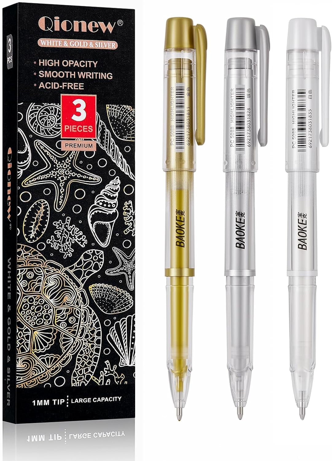 3 Colors Gel Pen Set - White, Gold and Silver .1Mm Extra Fine Point Pens Gel Ink Pens Opaque Archival Ink Pens for Black Paper Drawing, Sketching, Illustration, Card Making, Bullet Journaling