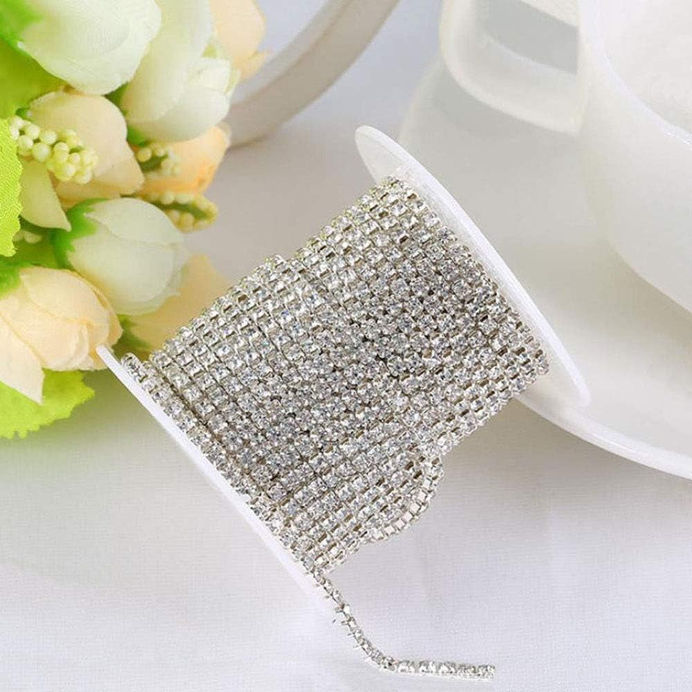 11 Yards 2Mm Silver Crystal Rhinestone Close Chain Single Row Trimming Claw Chain Jewelry Crafts DIY (Silver)