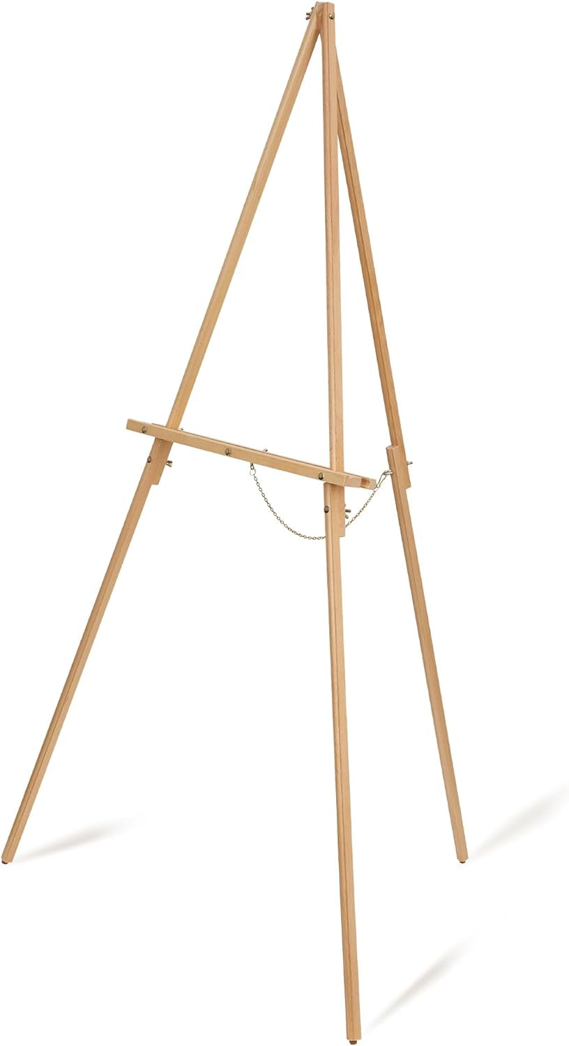 63'' Wooden Easel Stand for Wedding Sign, Picture, Painting Canvas Beech Wood Poster Stand for Display Adjustable Art Easel for Floor