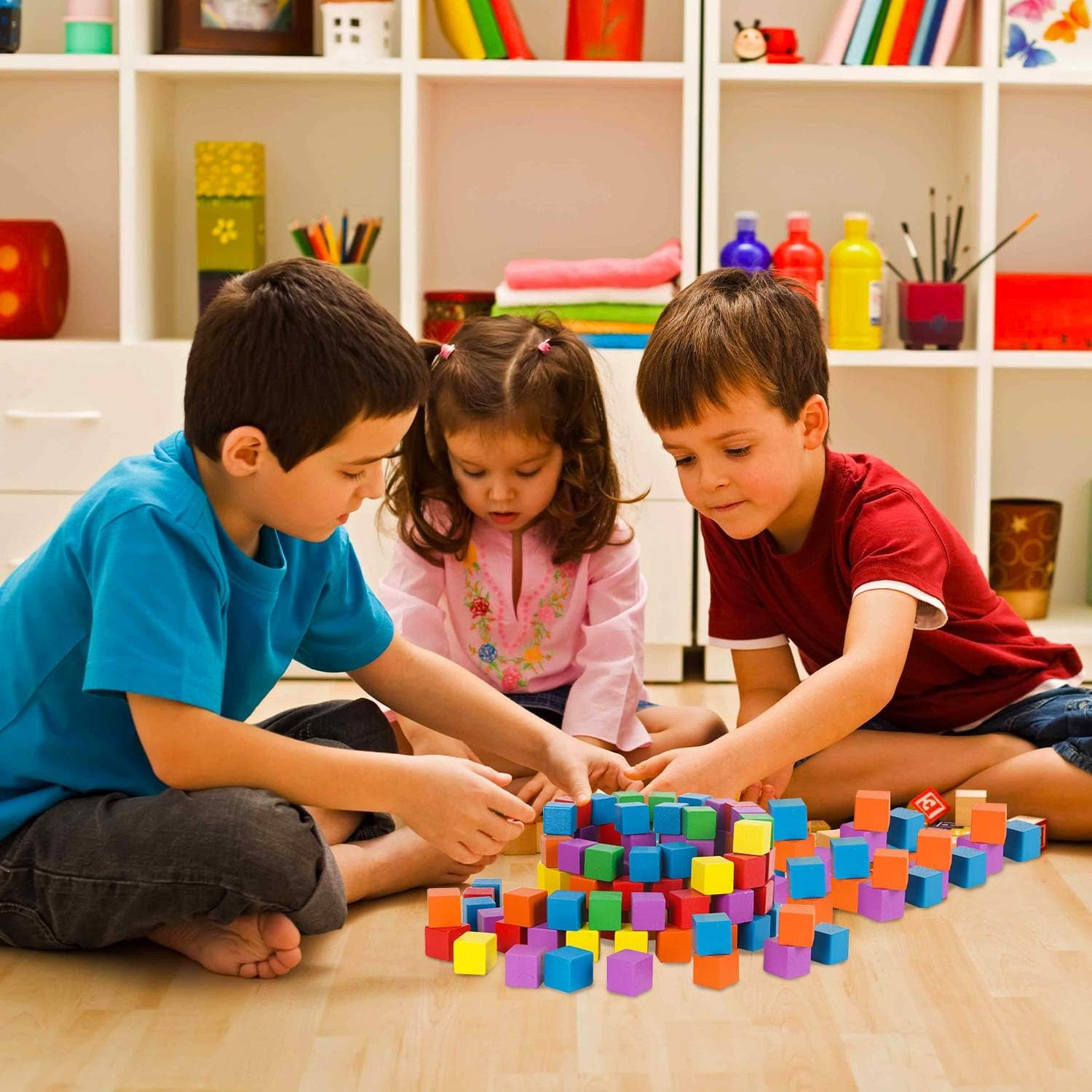 Cube Blocks,200 Pack Colorful Square Wood Craft Cube Blocks Wooden Blocks Building Blocks,Square Blank Birch Blocks Baby Shower Decorating Cubes,Puzzle Making and DIY Craft Cube Blocks (Colorful)