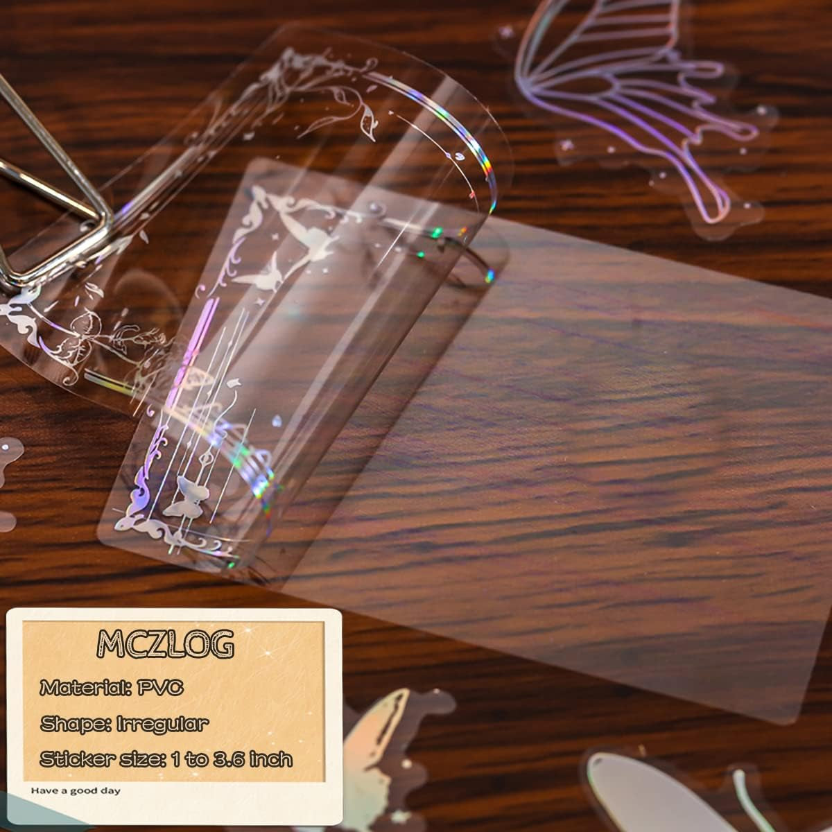 Holographic Glitter Stickers Set -160 Pcs with 4 Themes - Transparent Resin Stickers, Butterfly, Flower, Mushroom, Frame Lace Vintage Scrapbook Stickers Pack - for Laptop Phone Case Water Bottles