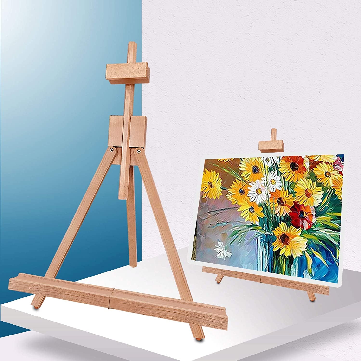Art Easel (2 Pack) A-Frame Painting Easel, Wood Display Stand Holding Canvas up to 22" High, Portable Tabletop Easel and Sign Holder, Folding Travel Easel, Easy to Carry