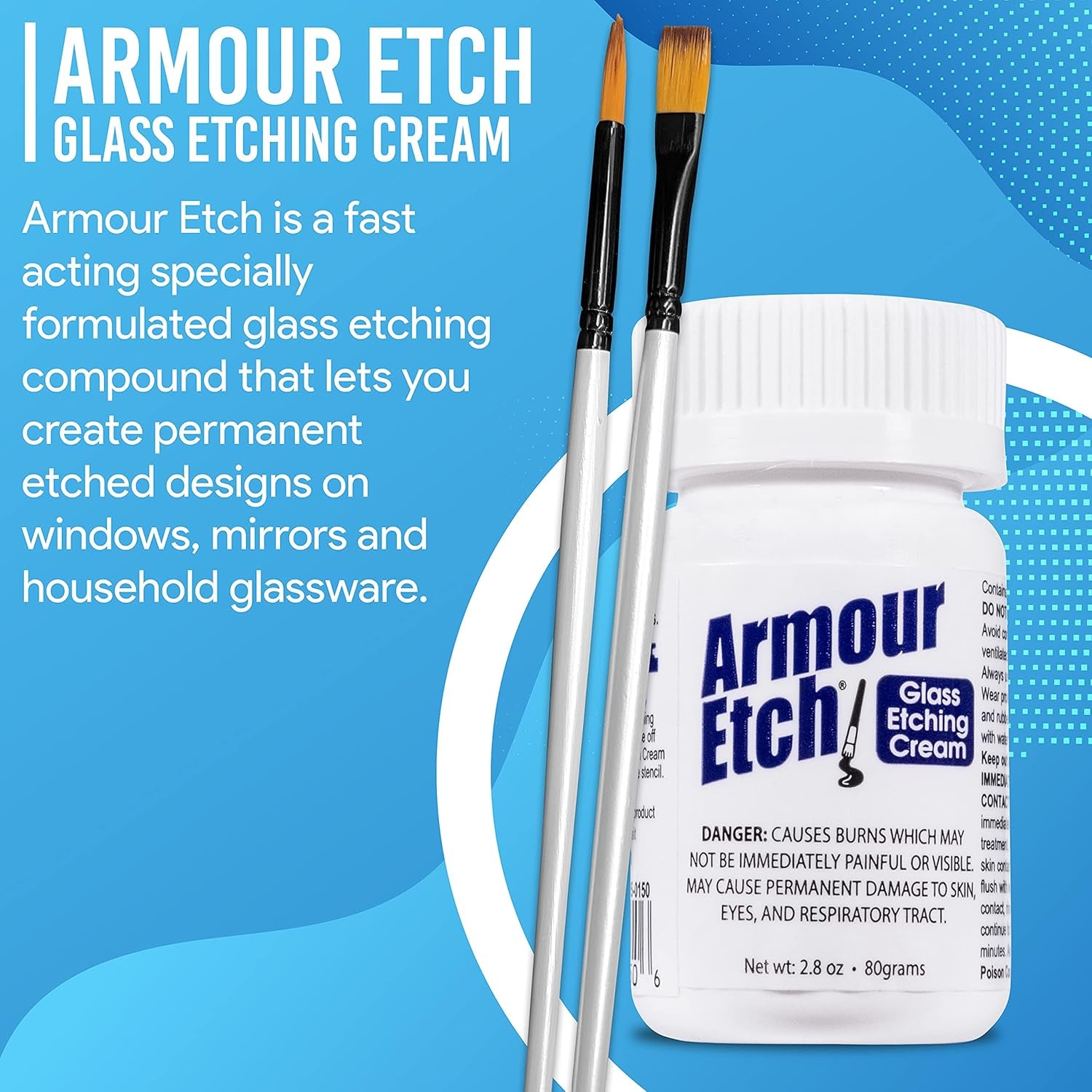 Armour Etch Glass Etching Cream - Starter 2.8Oz Size - Bundled with  Application Brushes