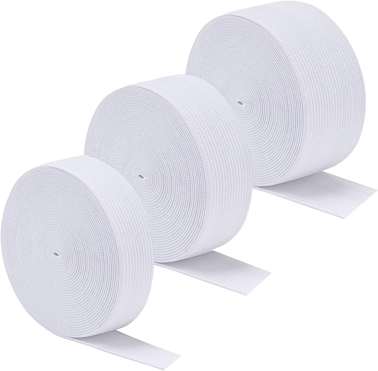 3 Rolls Sewing Stretch Elastic Band Spool, 3/5, 1, 1-1/2 Inch in Width, 5.5 Yards/Roll (Black)