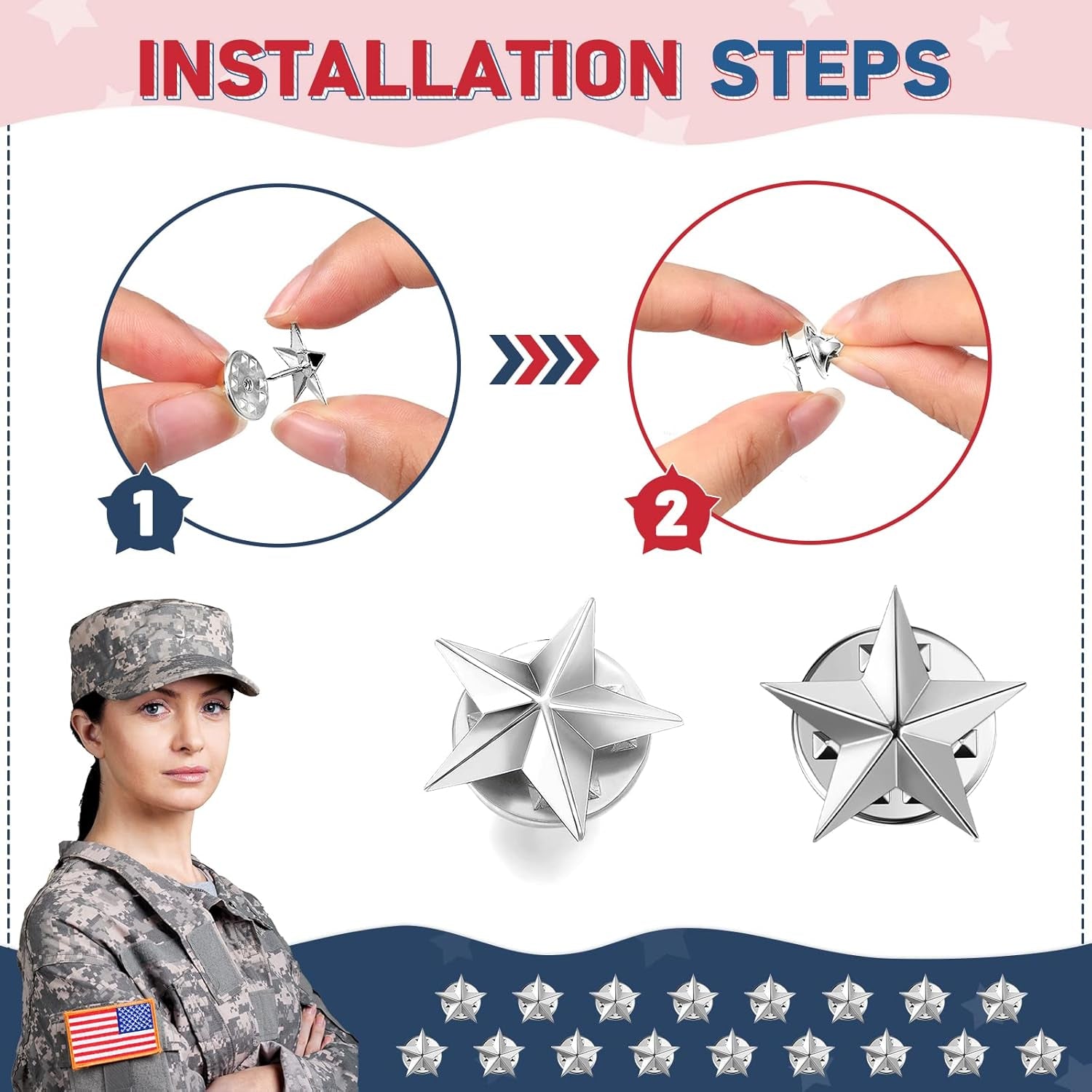 60 Pieces Star Badge Lapel Pin Veterans Day Star Pins for Backpacks Star Badge Pins Military Award Pins Labor Day 4Th of July Memorial Day Stars Brooches