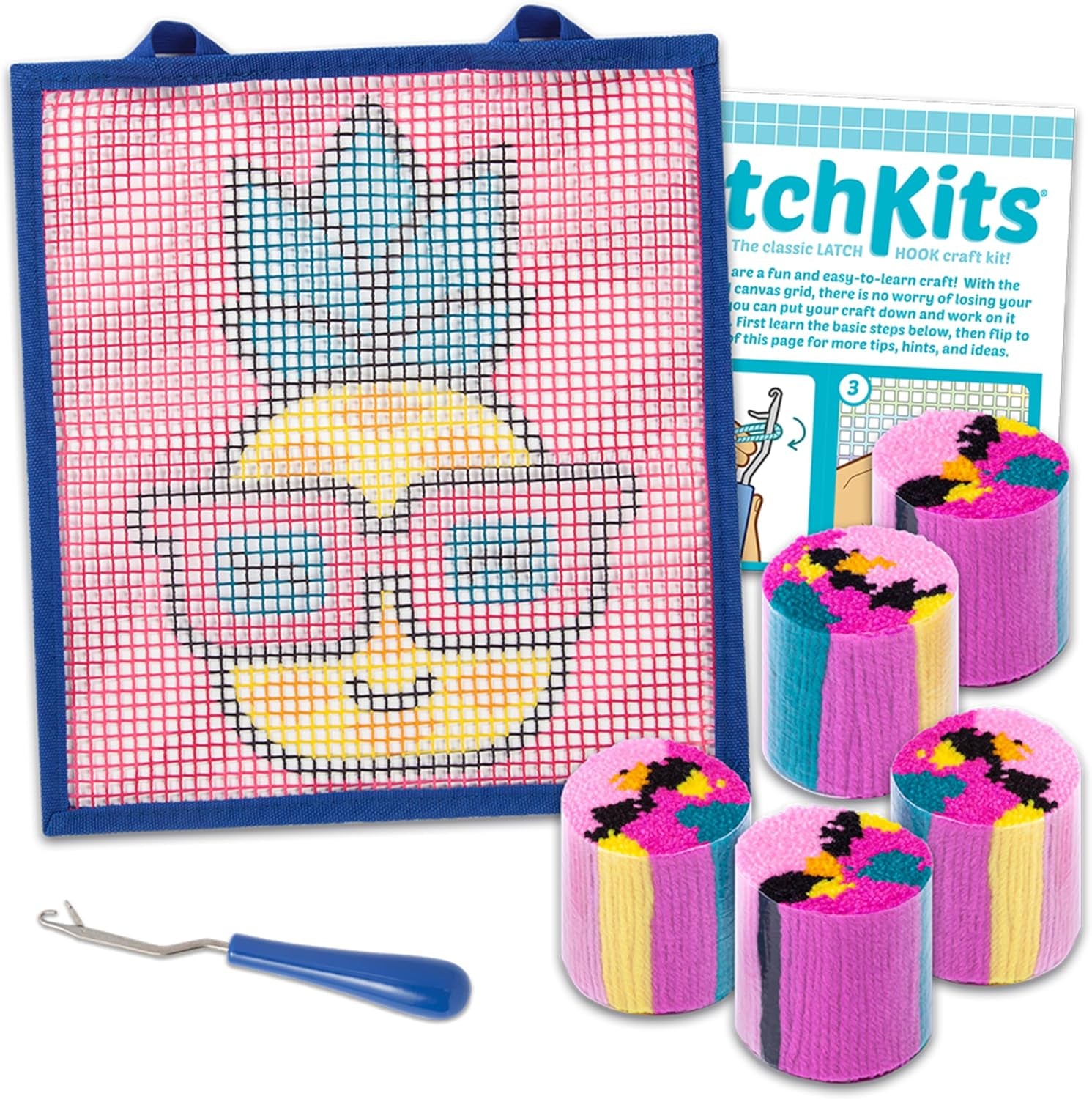 Latchkits  for Wall Hangings & Mini-Rugs - Pineapple - Craft Kit with Easy, Color-Coded Canvas, Pre-Cut Yarn & Latch Hook Tool - Perfect DIY Craft for Kids - Ages 6 and Up, Small, Multi