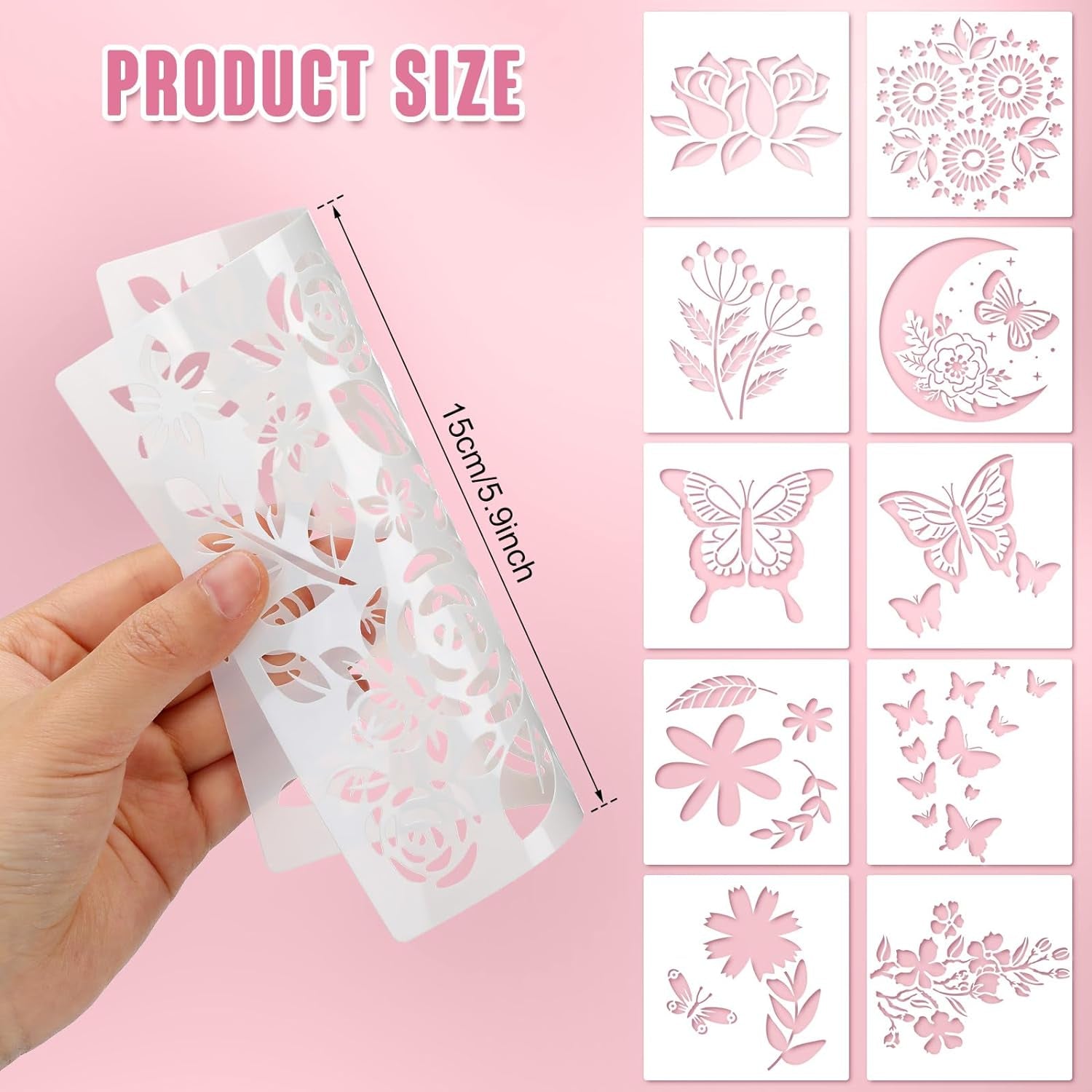 60 Pcs 6X6 Inch Flower Stencils for Painting on Wood Reusable Floral Stencils Bird Wall Stencil Butterfly Leaf Drawing Template DIY Craft Summer Stencils for Painting on Wood Wall Canvas