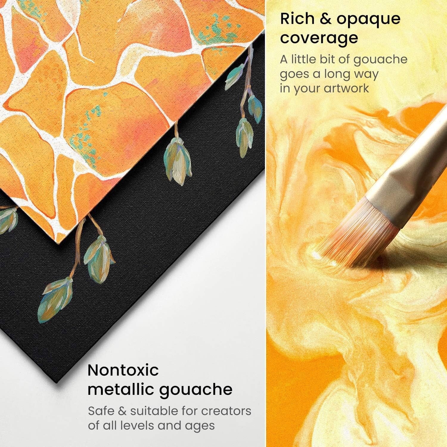 Metallic Gouache Paint, Set of 12, 12Ml/0.4 US Fl Oz Gouache Paint Tubes, Glitter Paint for Canvas and Paper