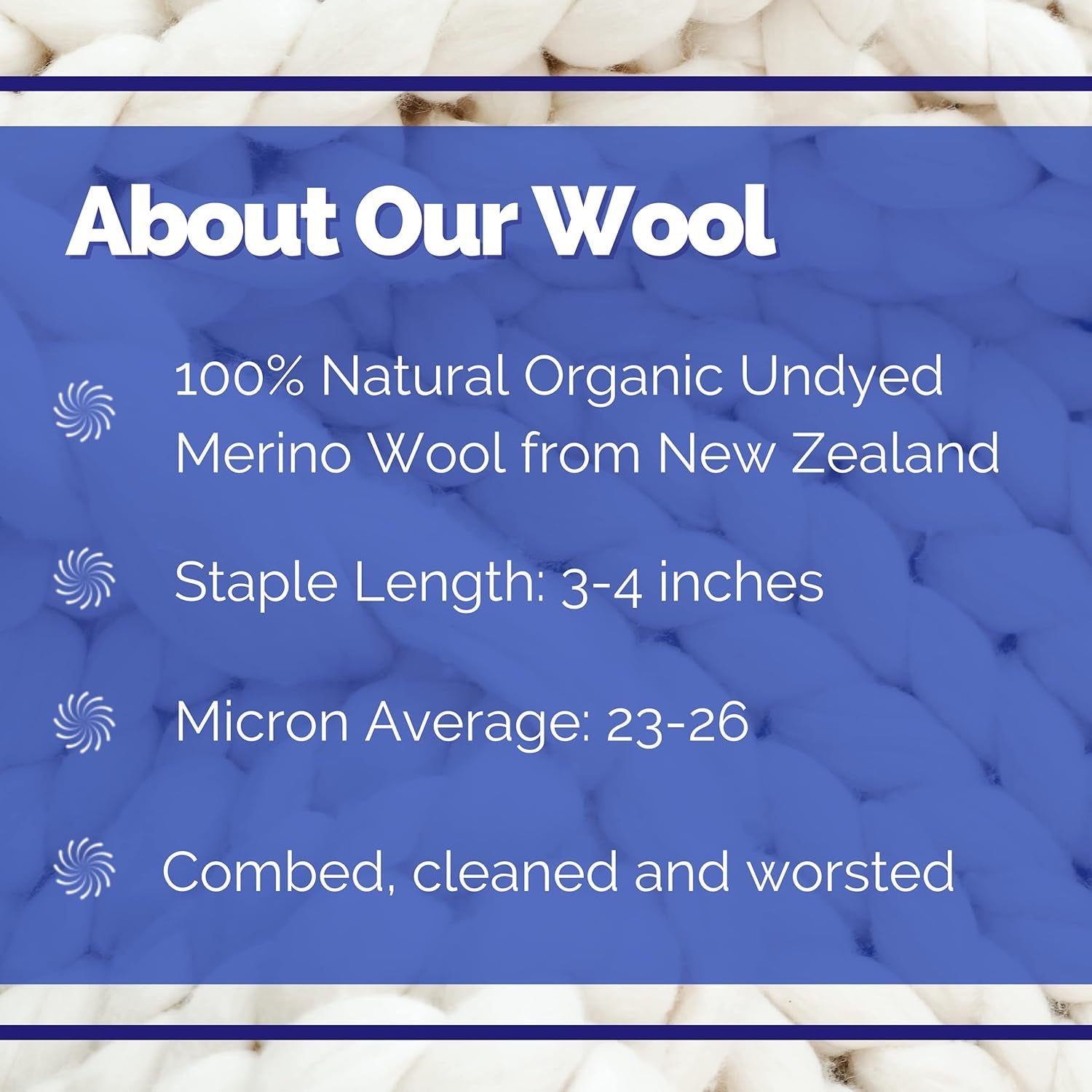 Merino Wool Roving 1 Lb (16 Ounces) for Spinning | Soft Chunky Jumbo Yarn for Arm Knitting Blanket |100% Natural Undyed (Off-White) Wool Yarn, Felting Core, Carded Stuffing