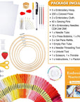 304 Pack Embroidery Kit, 200 Colors Threads, 5 Pcs Bamboo Embroidery Hoops, 2 Pcs Aida Cloth, Instructions, Bag and Cross Stitch Tools Set, Hand Embroidery Starter Kit for Beginners Adults