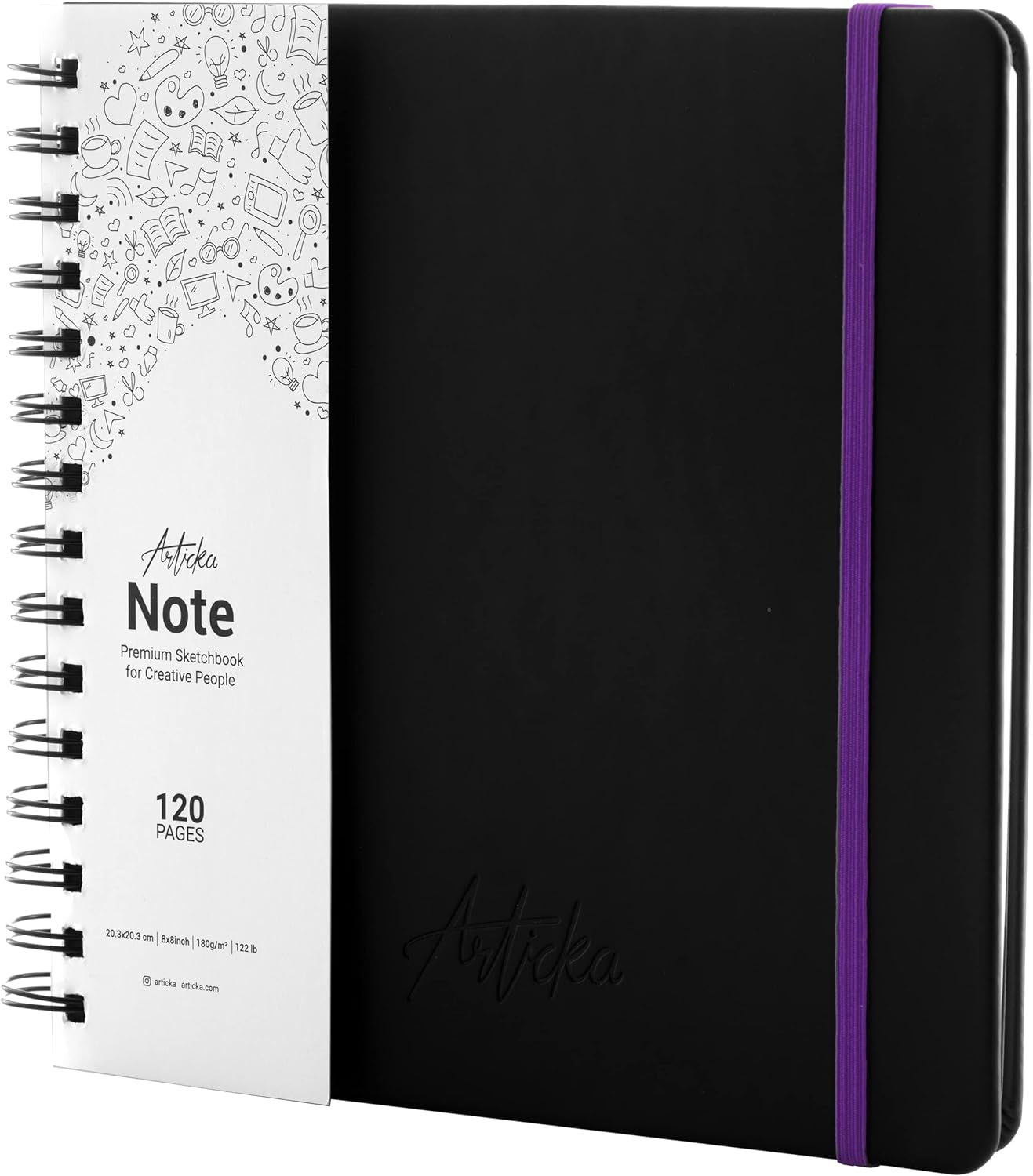 Note Spiral Bound Hardcover Sketchbook – Square Hardbound Sketch Journal - 8X8 Inch Art Book - 120 Pages - Elastic Closure - 180GSM Premium Paper - Ideal for Pencils, Graphite, Charcoal, Pen