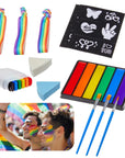 Pride Face Paint Kit - 6 Color Rainbow Face Body Paint with Pride Makeup Stick, Stencil Stickers, and Pride Bracelet - Perfect for Gay Pride Parade, Pride Month Celebrations and Party