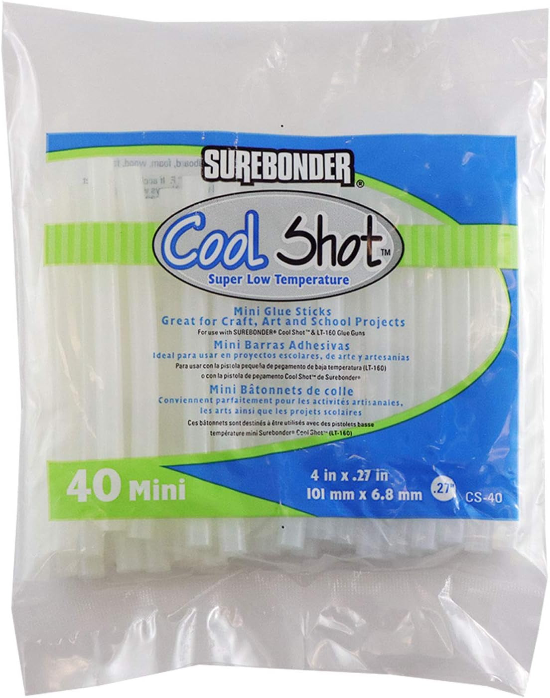 "Cool Shot" Hot Glue Sticks for Ultra Low Temperature, Value Pack, Mini Size 4" - 40 Pack - Made in USA (CS-40)