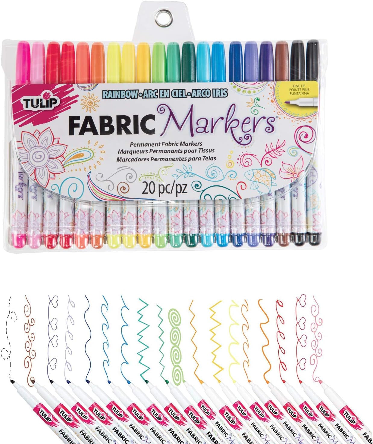 Permanent Nontoxic Fabric Markers, 20 Pack, Multicolor