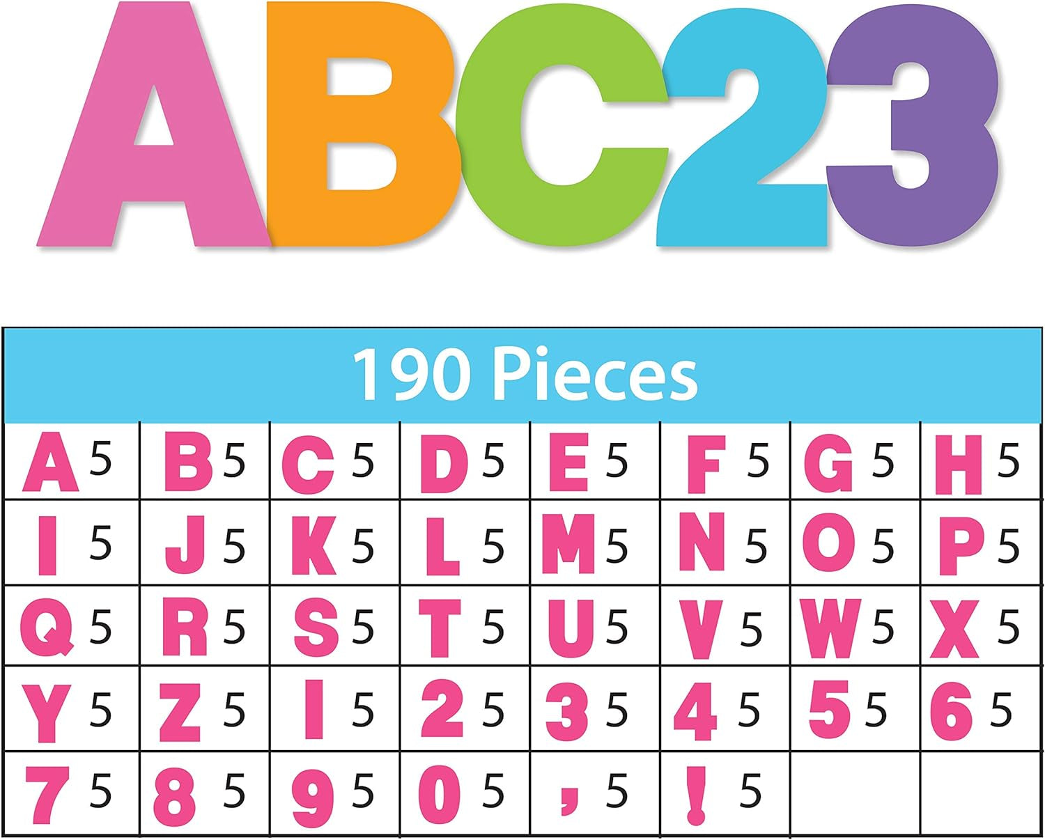 Jumbo 4&quot; Paper Poster Letters and Numbers for Projects and Crafts, Neon Colors, 190 Pieces, Study Room