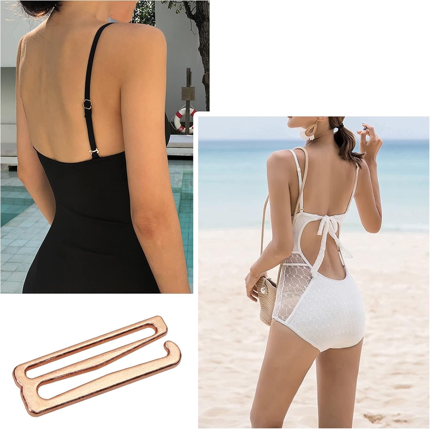 40PCS Metal Bra Strap Hooks for Sewing Bikini Halter Tops Bathing Suit Clips Clasp Swimsuit Adjustment Slides for Lingerie Slip Dress Camisole, 18Mm and 25Mm, Rose Gold and Metallic Black