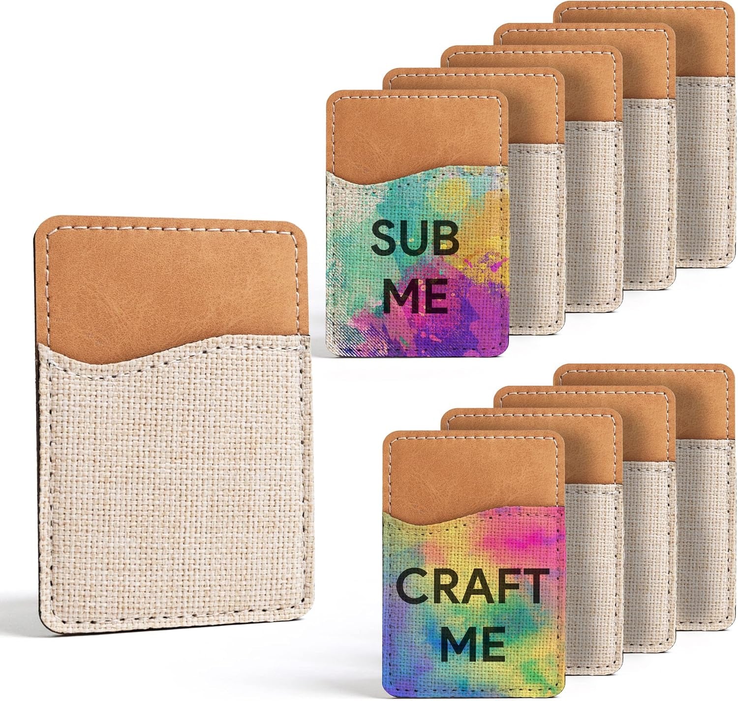 Sublimation Blanks Phone Wallet - PU Leather Card Holder for Back of Phone Stick on Iphone Android HTV Friendly DIY Blanks for Vinyl Projects (Beige Polyester Burlap)