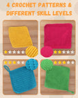 Knitting Kits for Beginners, 4 Pcs Bamboo and Metal Knitting Needle Set with Cotton Yarn, Knitting Set for Making Dishcloth with Step-By-Step Instructions,Colorful