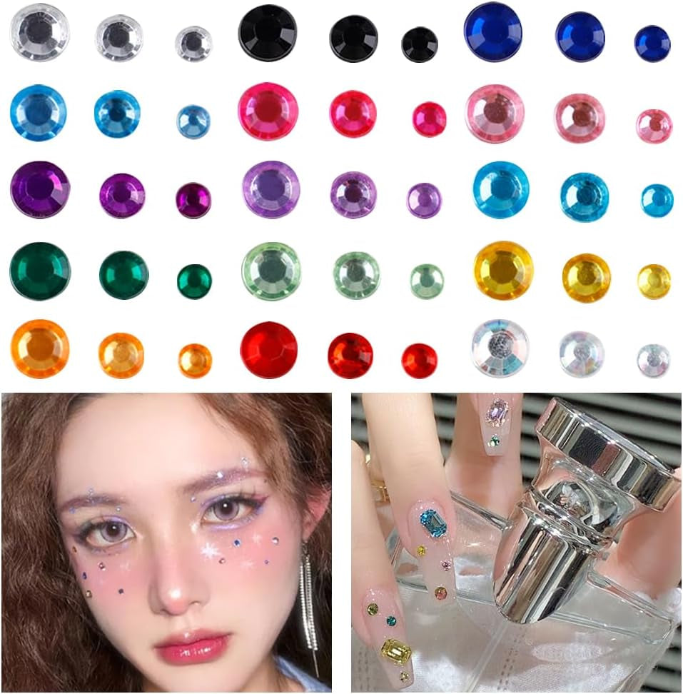 1800 Pieces 3Mm 4Mm 5Mm Multicolor Bling Rhinestone Sticker 2 Sheets Gem Diamond Self Adhesive