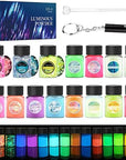 Glow in the Dark Glitter 15 Jar - 12 Colors Glow Glitter and 3 Colors Gold Foil Flakes, High Luminous Glitter for Resin Crafts, Cosmetic, Nail, Glowing Dye for DIY
