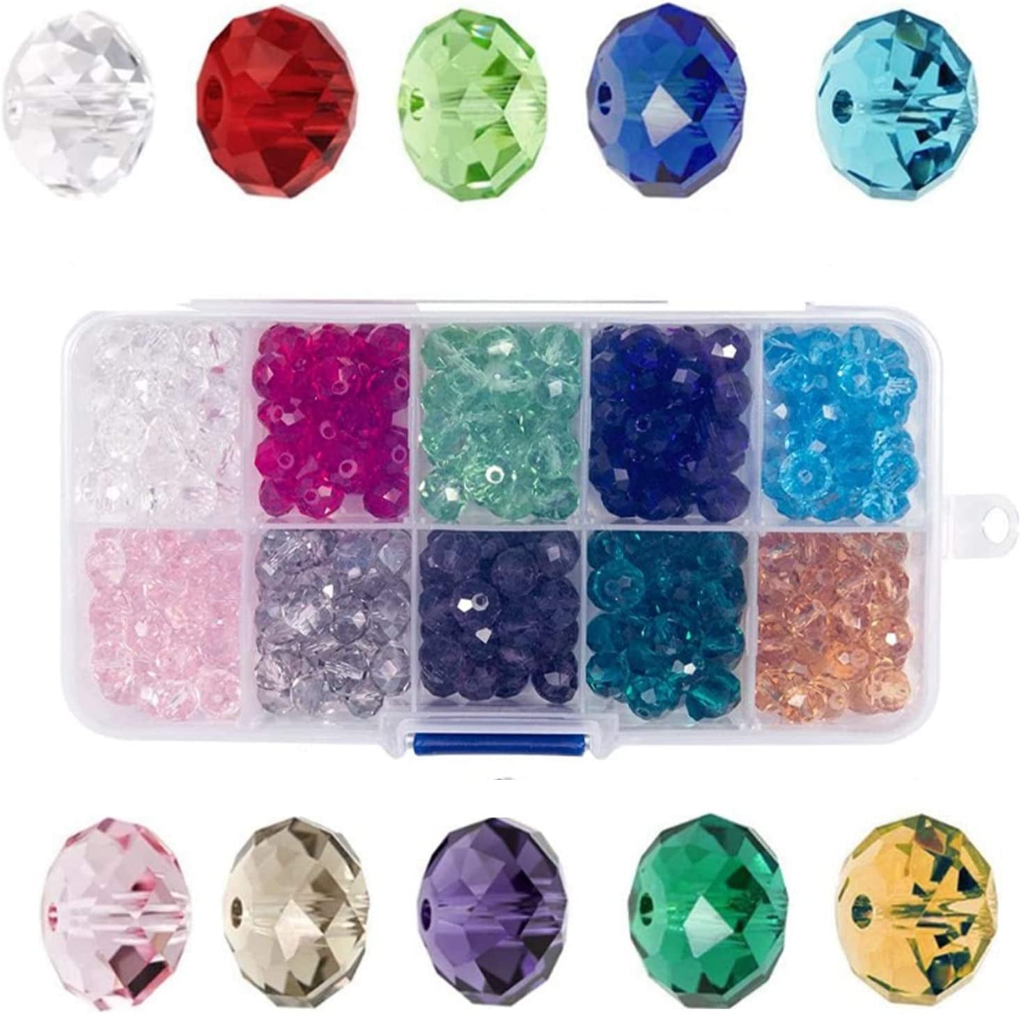 8Mm Wholesale Briolette Crystal Glass Beads for Jewelry Making Faceted #5040 Briollete Rondelle Shape Assorted Colors with Container Box