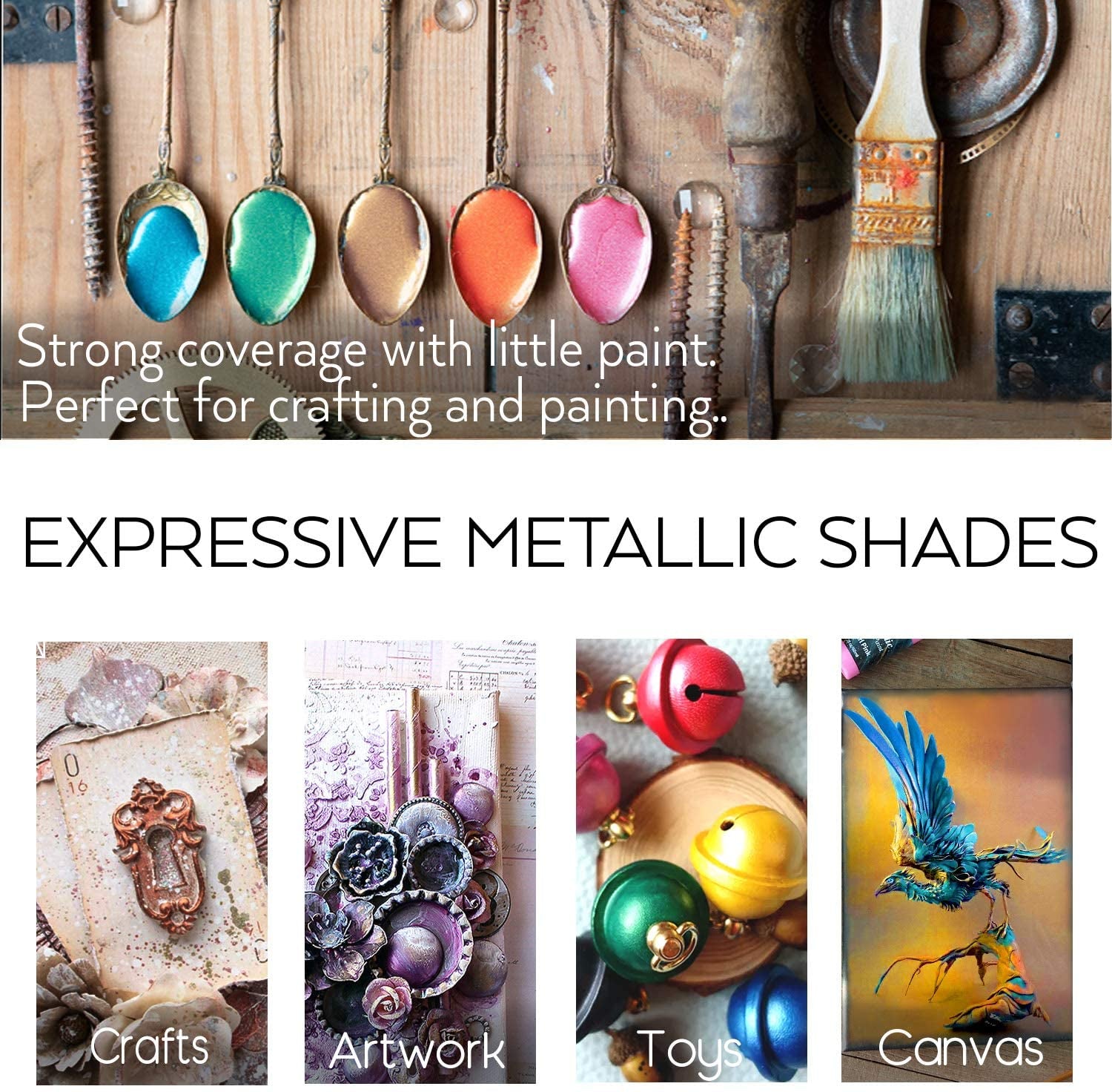 Metallic Acrylic Paint Set of Premium 24 Colors with 12 Brushes，Professional Grade Metallic Paints with Bottles (2Fl Oz 60Ml), Rich Pigments of Non Fading and Toxic Paints for Artist Hobby Painters