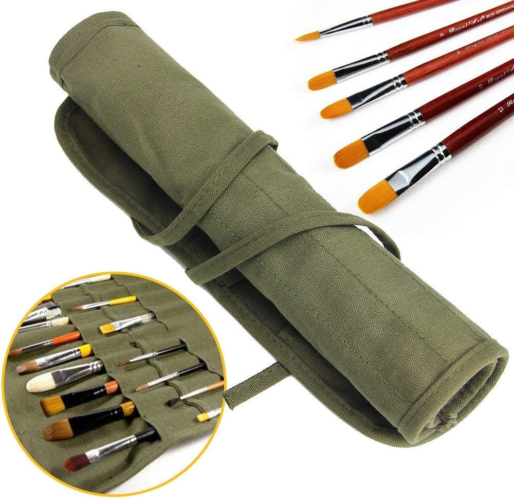 2 Sets Paint Brush Holder, 22 Slots Paint Brush Storage for Acrylic Oil Watercolor Gouache Artist Paint Brush Roll Canvas Pouch, Holds 100 Brushes