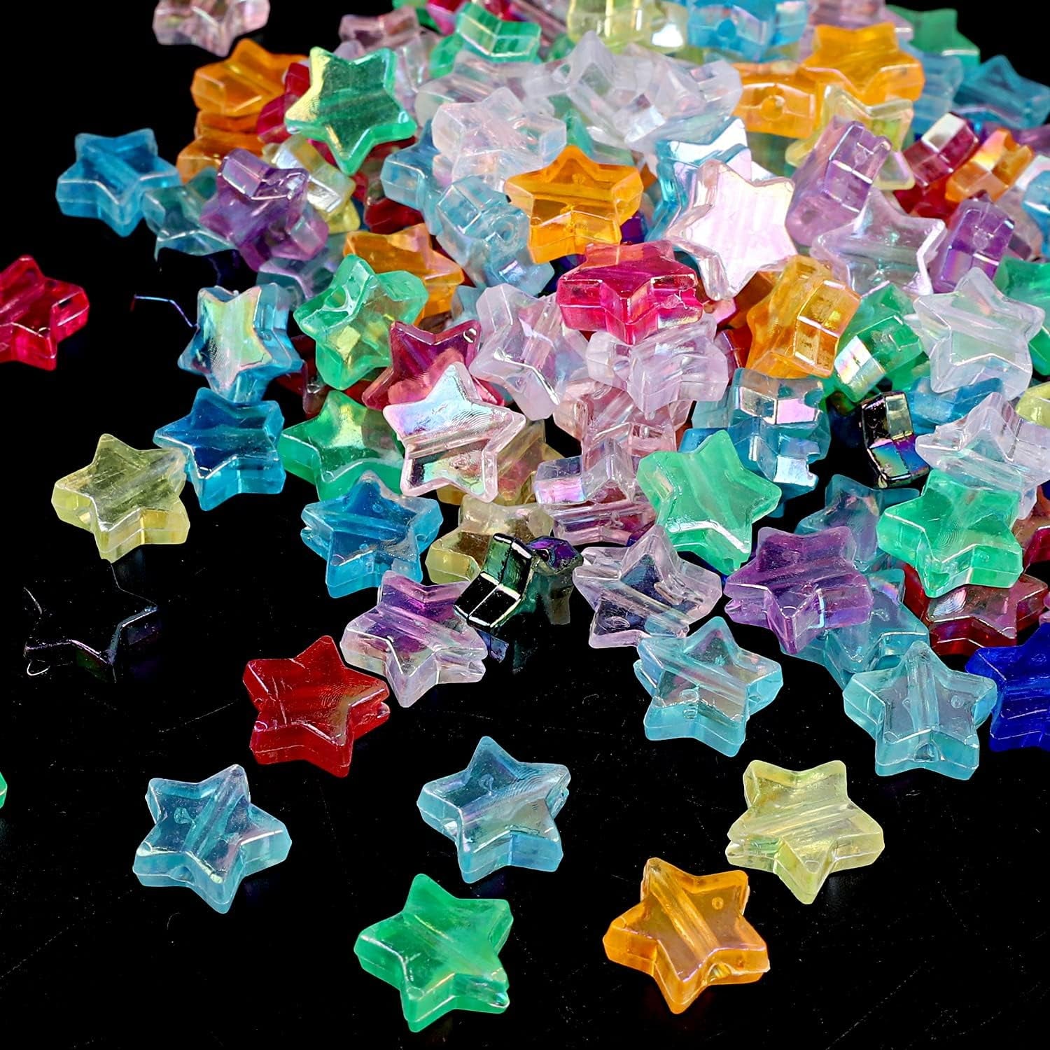 220 PCS Star Beads, 10Mm Friendship Bracelet Beads Clear Acrylic Star Shape Spacer Beads Colored Star Beads for DIY Jewelry Bracelet Earring Necklace Craft Making with 5M Elastic String