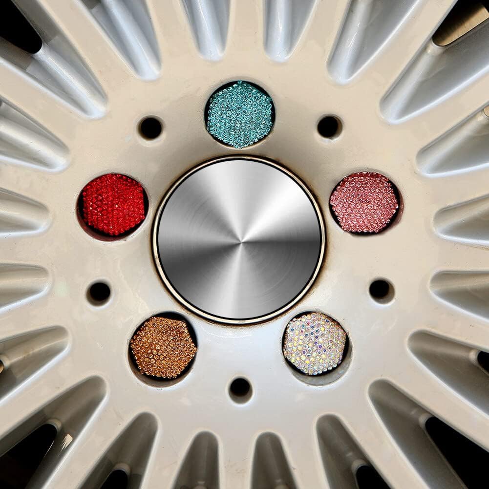 20Pcs Bling Car Wheel Nut Covers, Diamond Wheel Lug Nut Covers Hub Screw Cap Hexagonal Tire Nut Covers Protector with Removal Tool, Car Wheel Accessories Universal Car Decoration, White Size 19