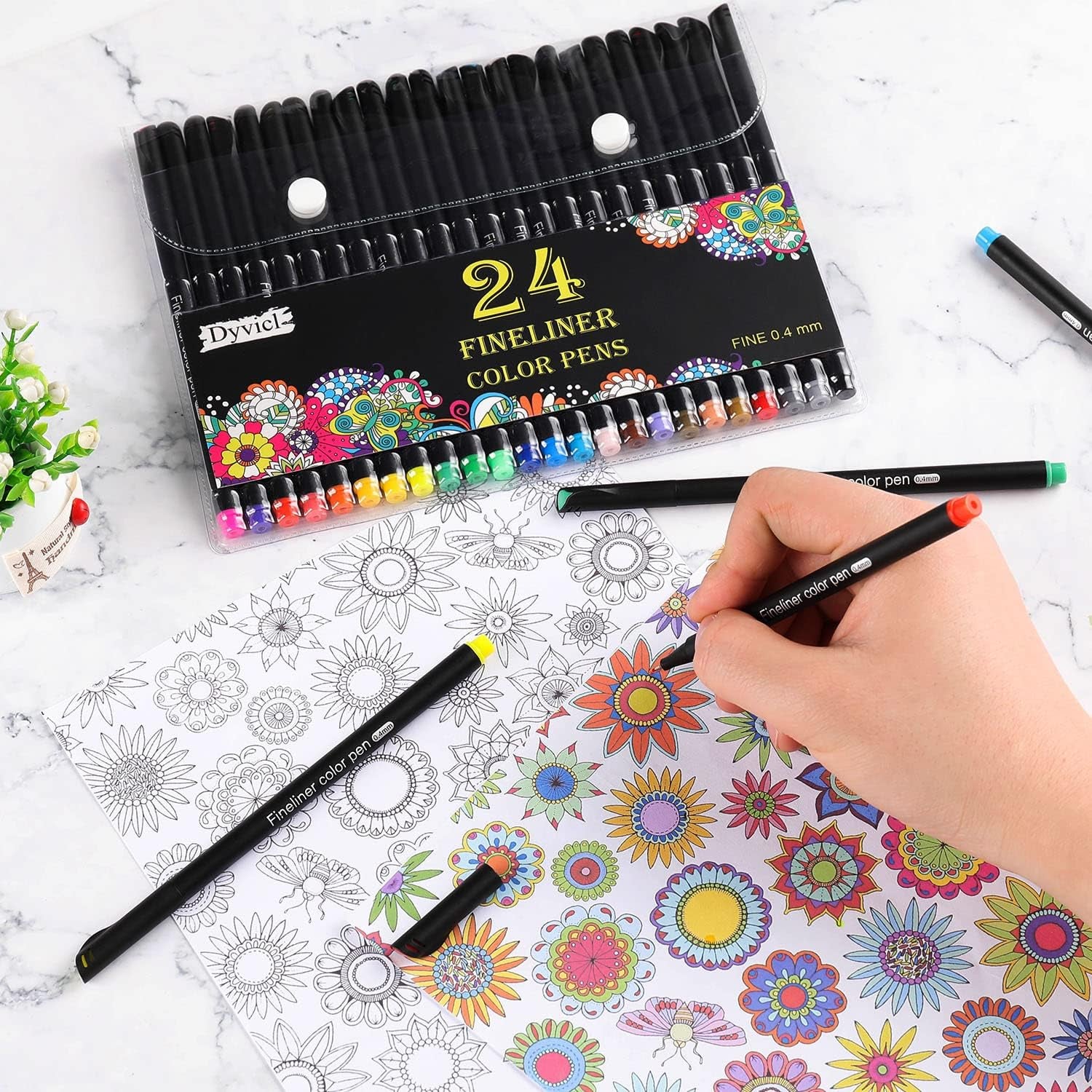 Fineliner Pens Fine Point Pens, 24 Colors 0.4Mm Fineliner Color Pen Set Fine Point Markers Fine Tip Drawing Pens for Journaling Writing Note Taking Calendar Adult Coloring