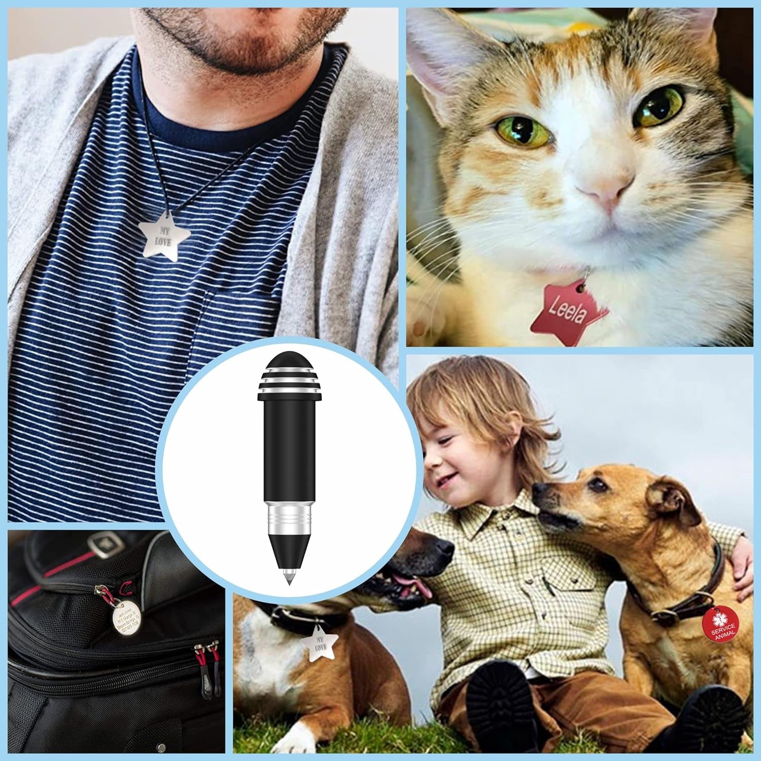 Engraving Tip Tool for Cricut Joy, with 2 Color & 7 Lovely Blank Tags, Shape of Dog Bone, Heart, Circle, Star, Fish, Oval, Rectangle