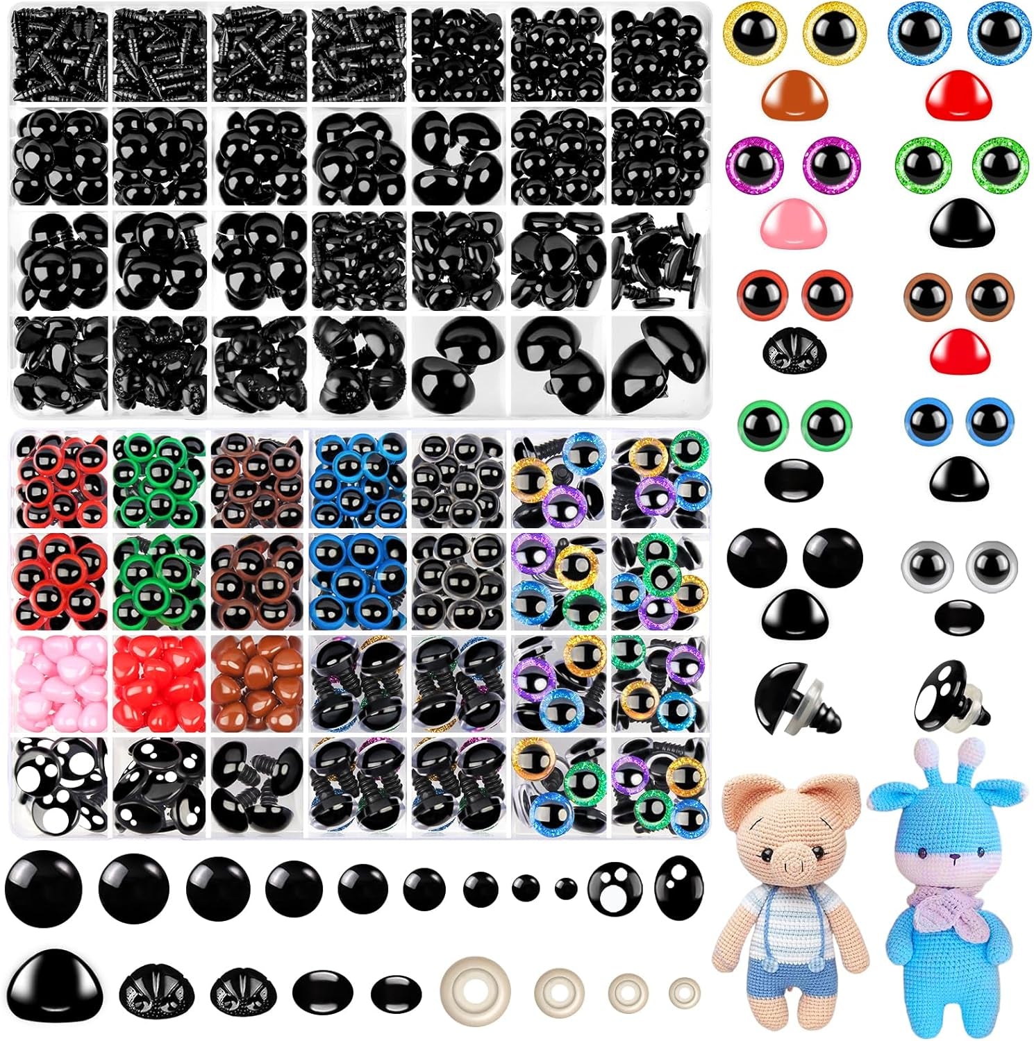 1200PCS Safety Eyes for Amigurumi, Stuffed Crochet Eyes with Washers 6Mm, 8Mm, 12Mm Plastic Crochet Safety Eyes Black Safety Eyes for Crochet Stuffed Animal Eyes for Craft Teddy Bear 6