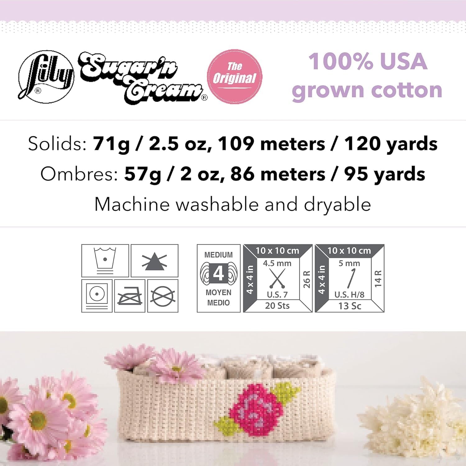 Sugar &#39;N Cream the Original Solid Yarn, 2.5Oz, Medium 4 Gauge, 100% Cotton - Blue - Machine Wash &amp; Dry