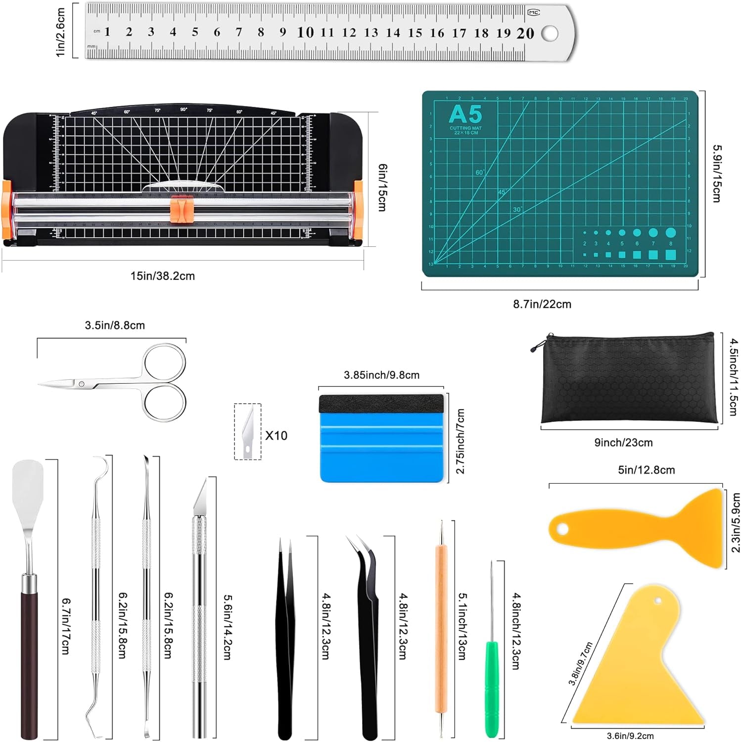 27PCS Craft Weeding Tools for Vinyl Kit,Utility Knife Vinyl Weeding Tool Set with 12Inch Paper Cutter Trimmer for Scrapbooking,Silhouettes,Cameos,Diy Art Crafting,Cutting,Splicing,Cardstock