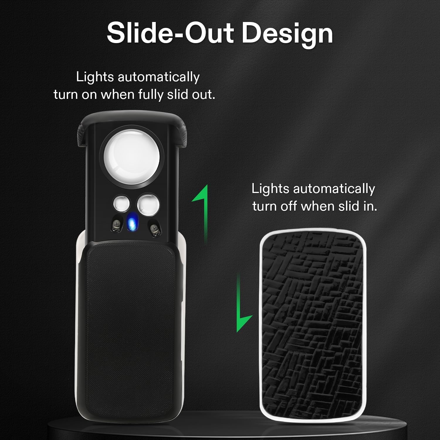 2-Pack Jewelry Loupe, Slide-Out Magnifier, 30X/60X/90X LED Lighted Eye Loupe with UV Light for Jewelry, Diamonds, Gems, Coins, Stamps, and Rocks, Black