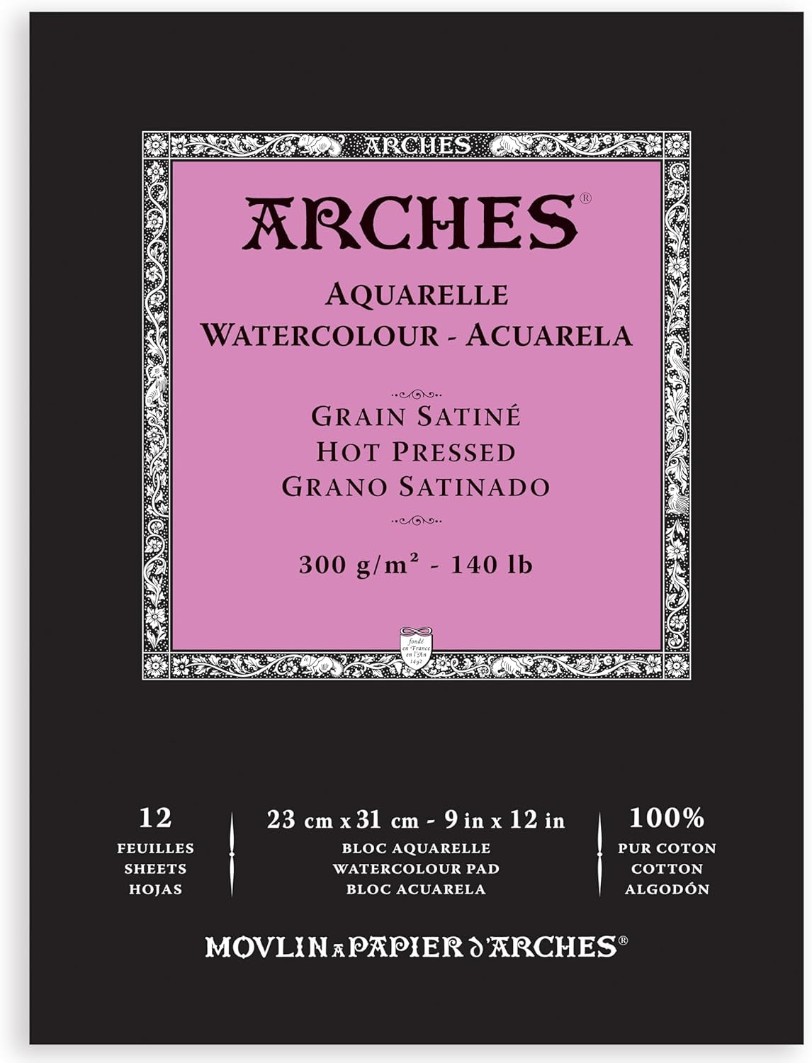 Aquarelle Watercolor Pad, Hot Pressed, 140Lb/300Gsm, 12 Sheet, 9X12 Inch,  Watercolor Paper 100% Cotton