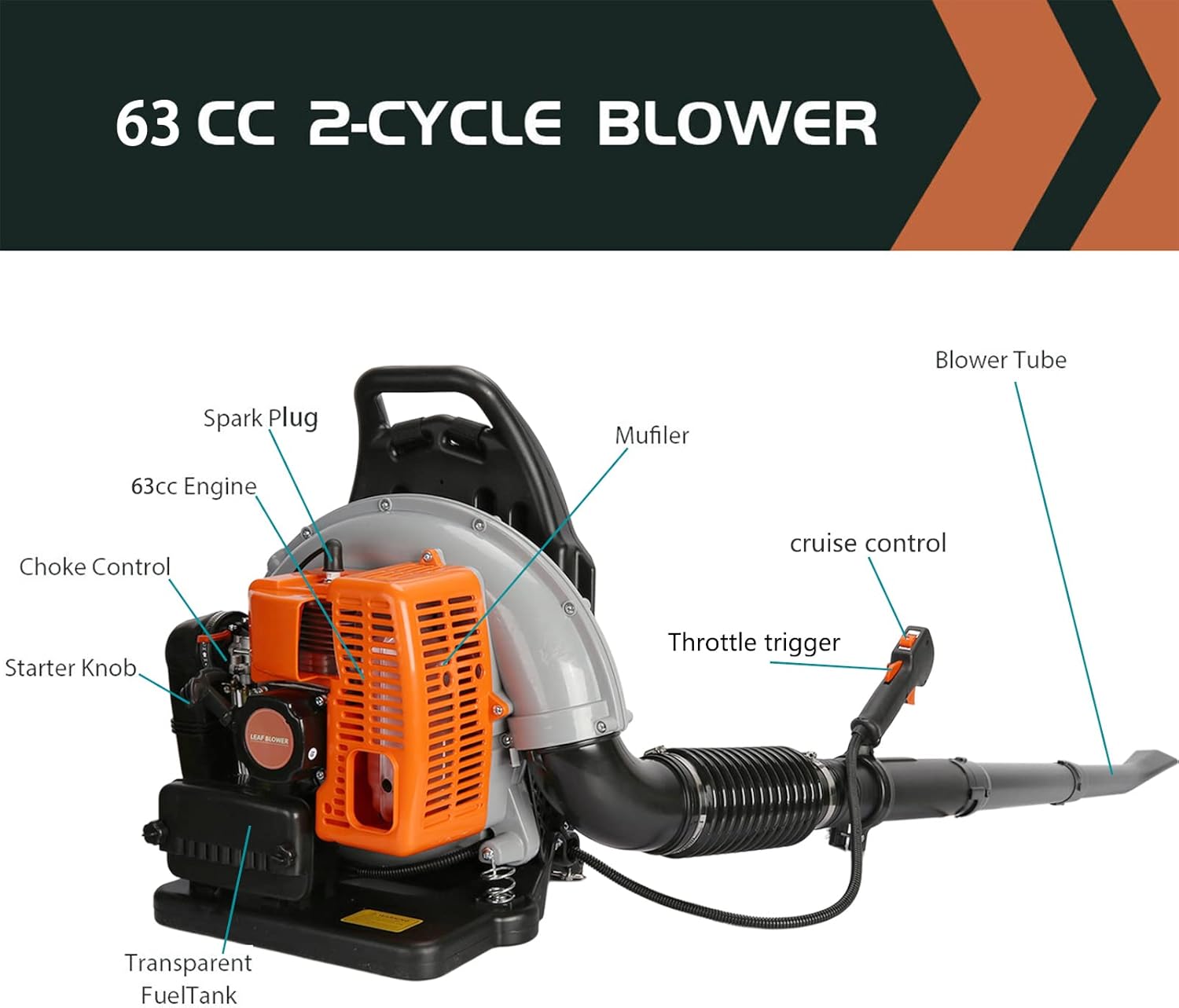 Powerful Gas Leaf Blower – 63-CC 3-HP Backpack Blower for Lawn Care