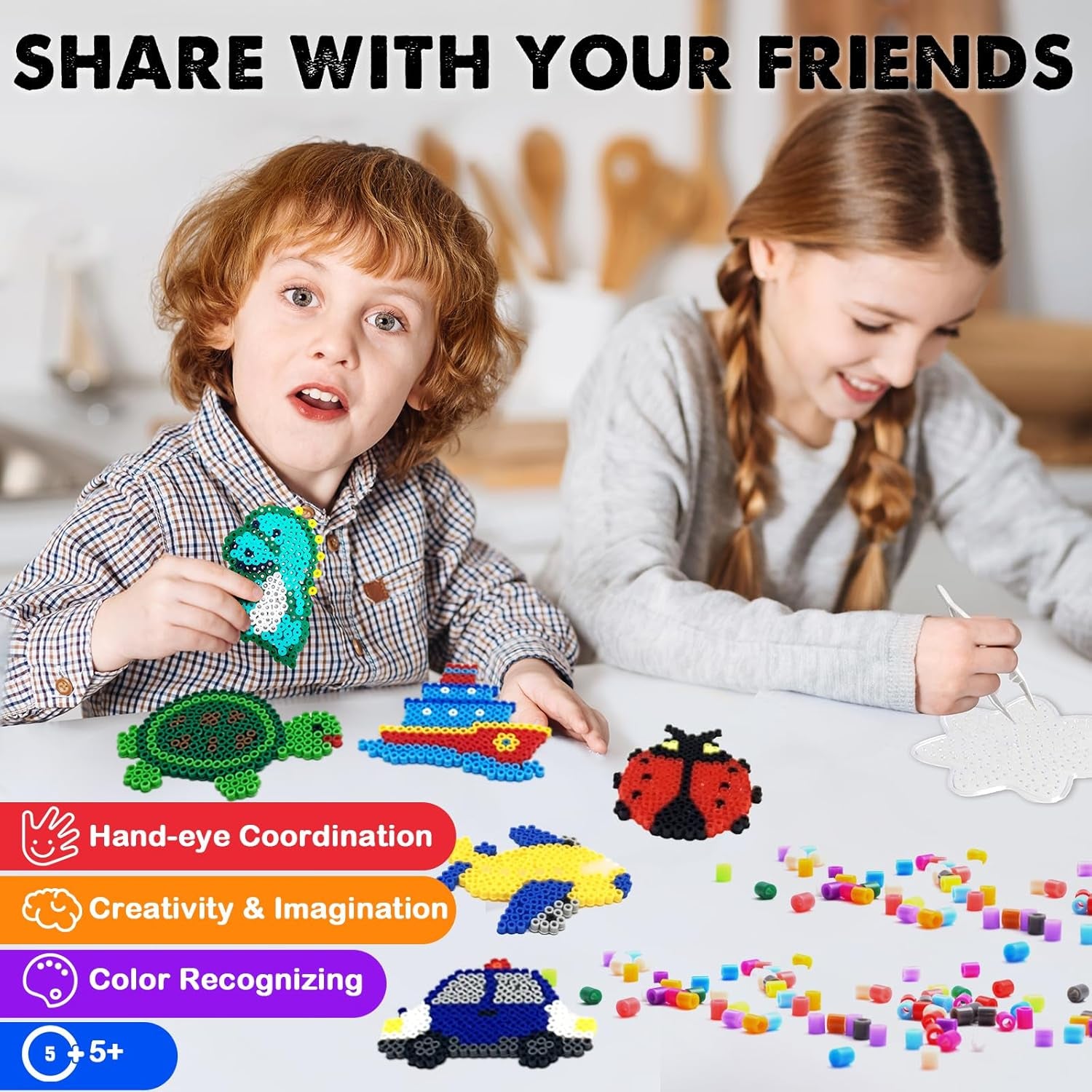 20 Pcs 5Mm Fuse Beads Pegboards - Animal Shape Pegboards for Arts and Crafts Projects with Keychains, Hang Ropes and Beads Tweezers, Fuse Beads Gift Set